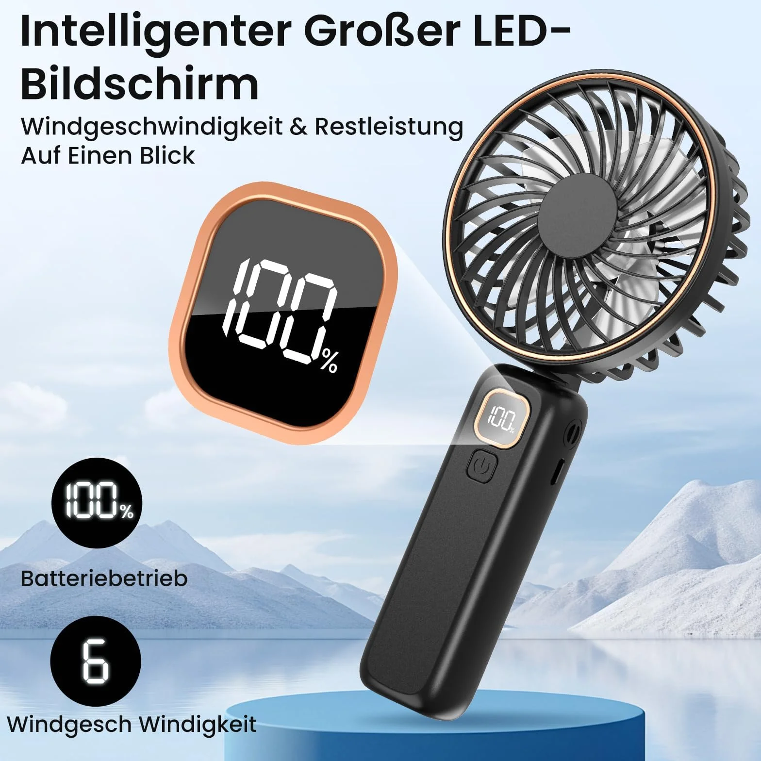 Mini wentylator, przenośny wentylator 4000 mAh, 6-biegowy cichy wentylator USB, 24 godziny autonomii, składany wentylator biurkowy do biura, podróży, na zewnątrz, na zajęcia (czarny)