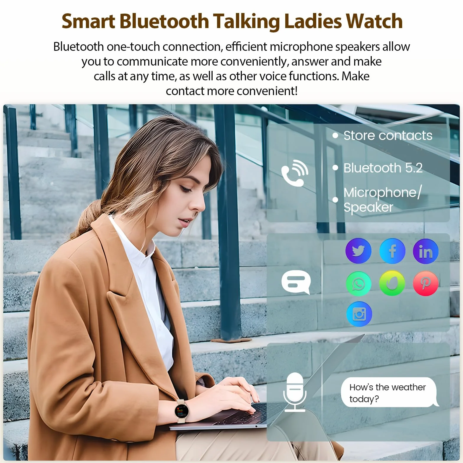 Loekneue 2024 Smartwatch damski okrągły z funkcją telefonu 1,39" HD ekran dotykowy zegarek ze SpO2 / cyklem menstruacyjnym/monitorem snu/wodoszczelność IP68 / krokomierz/fitness (Różane złoto)