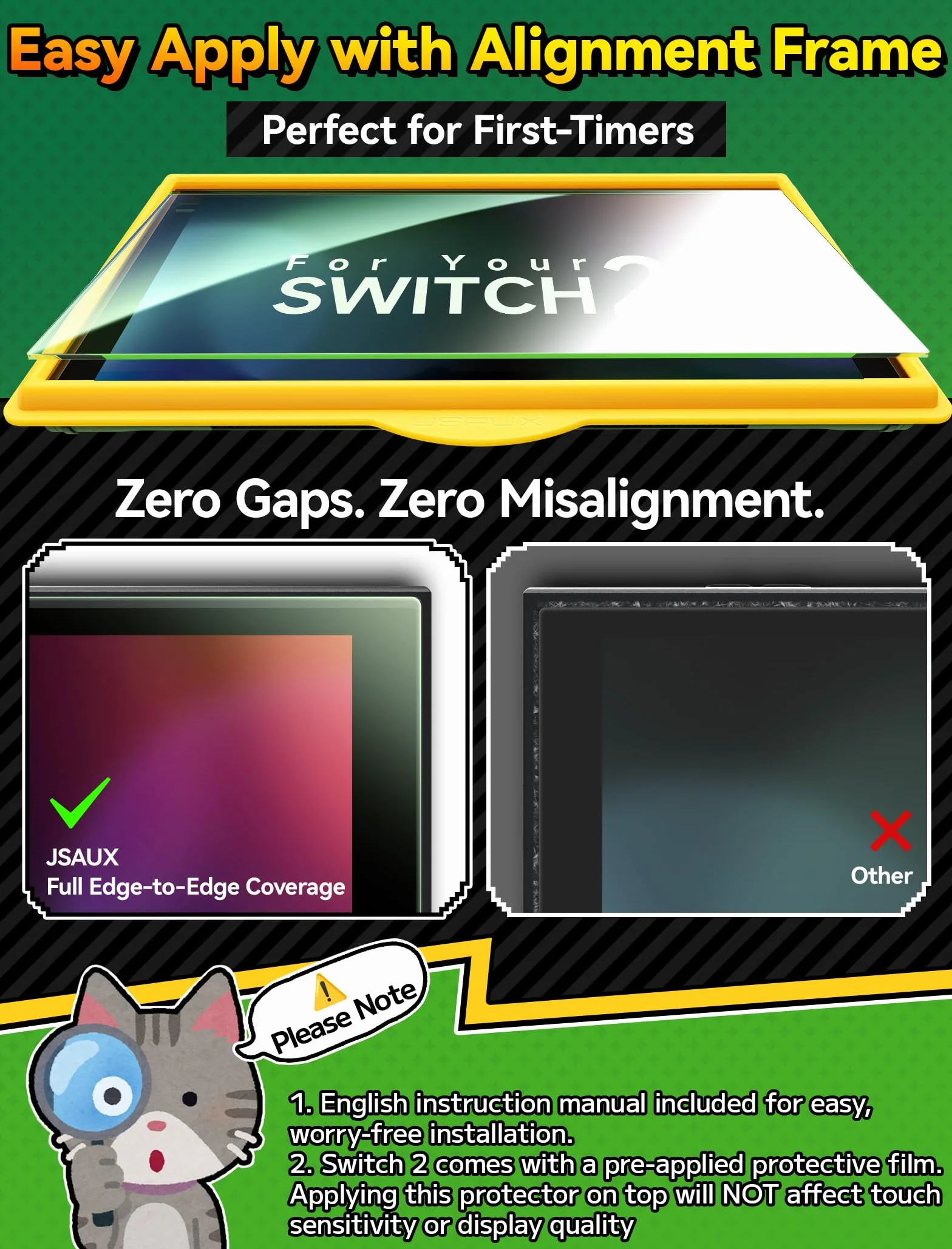 JSAUX 2-pak szkła ochronnego na niebieskie światło do Nintendo Switch 2 (2025), filtr 97%, twardość 9H