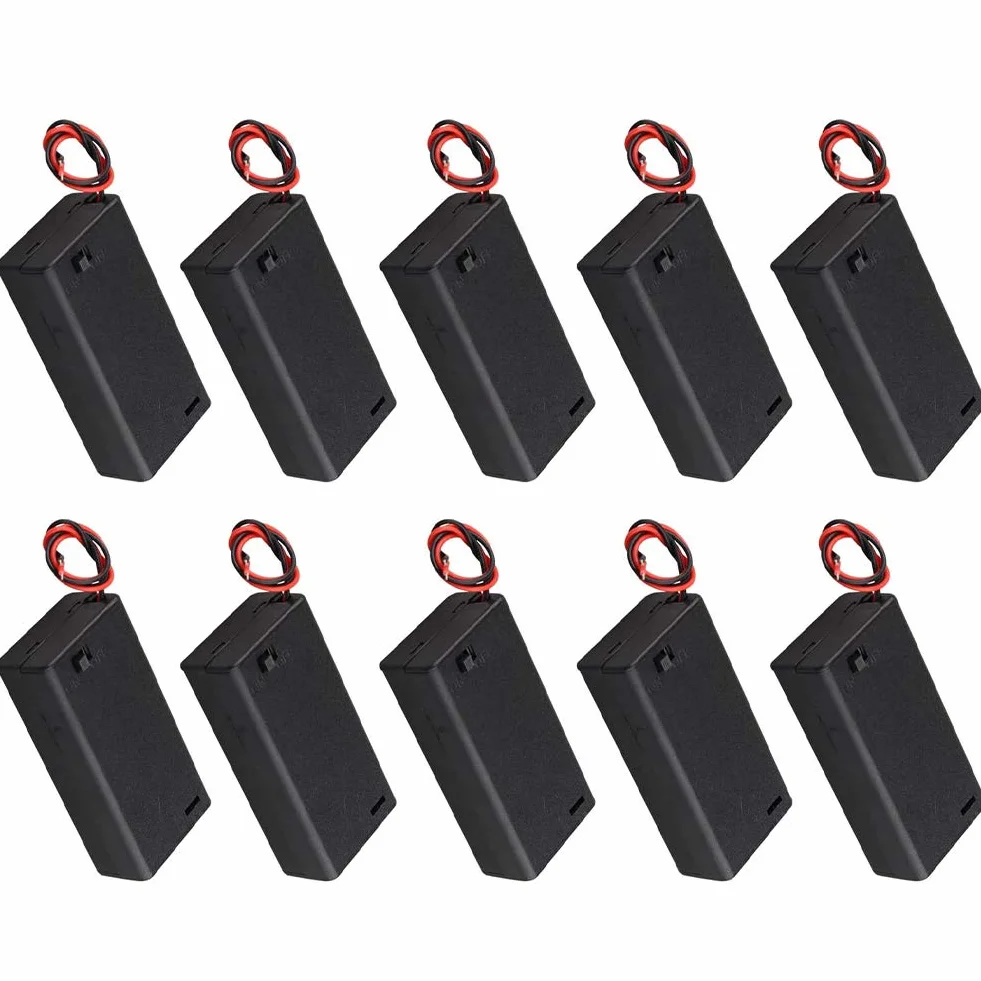 YIXISI Pojemnik na Baterie 2×1.5V 3V AA Plastikowy z Pokrywą ON/OFF Wyłącznik Czarny