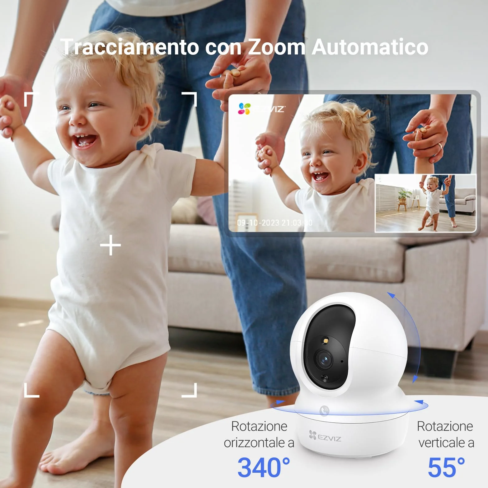 EZVIZ 2pk CP1 2K Kamera do monitoringu wewnętrznego WiFi z automatycznym śledzeniem, kamera IP 360° WiFi do domu z kolorowym noktowizorem, wykrywanie człowieka, dwukierunkowe połączenie, obsługa 512