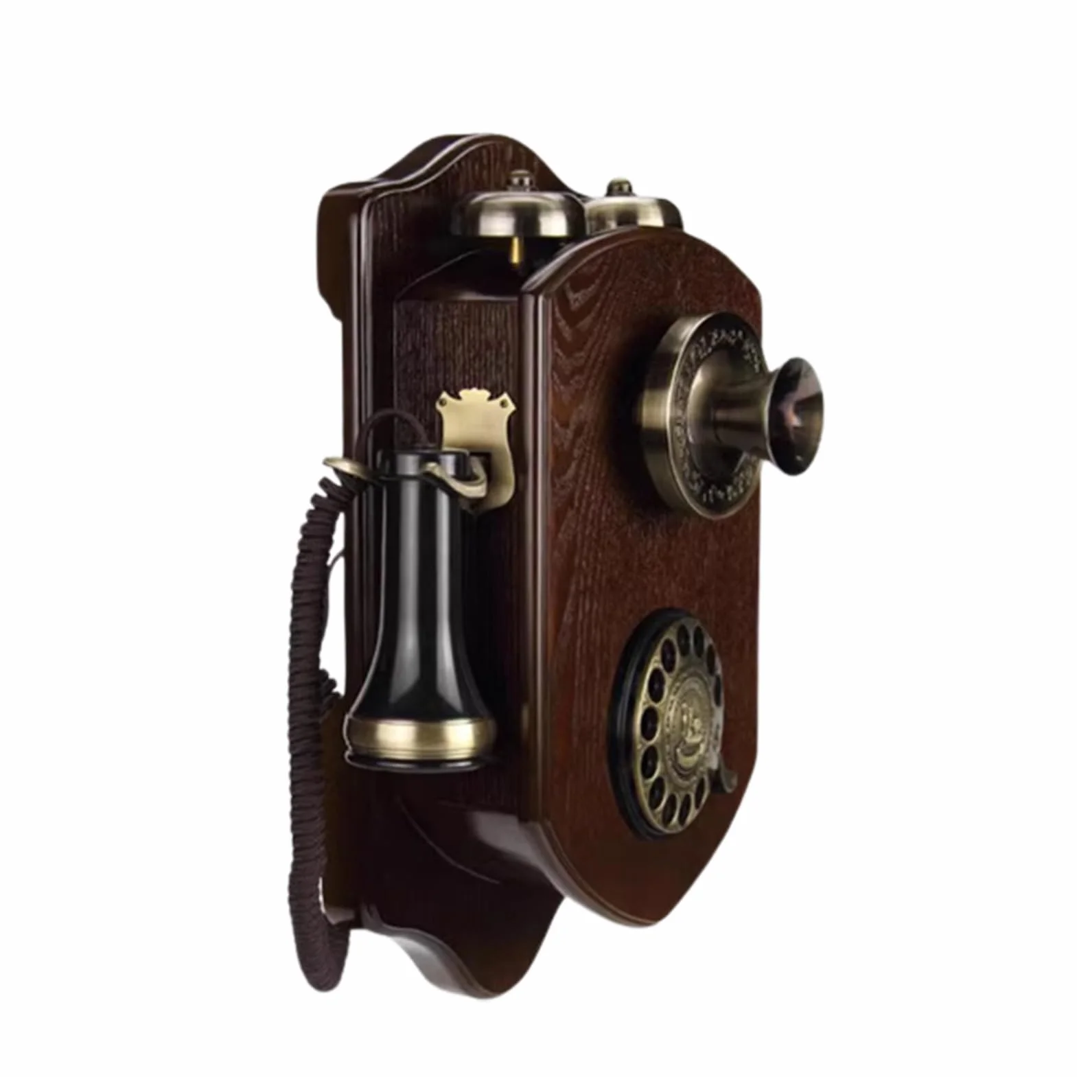 HJMMWT Telefon w stylu retro, staromodne telefony stacjonarne z lat 60. XX w. do domu, biura, vintage, przewodowe z mechanicznym dzwonkiem/ponownym wybieraniem, drewno dla seniorów, czerwony