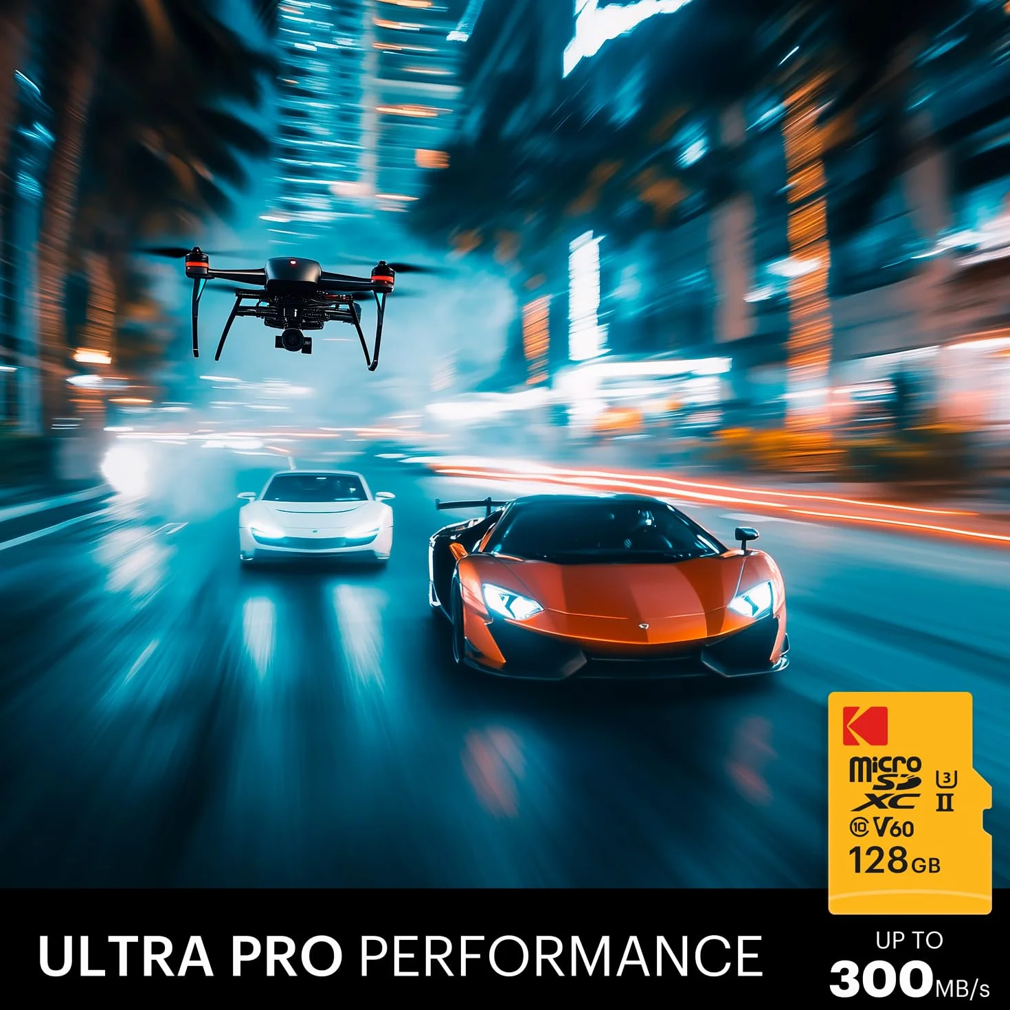 Kodak - Karta MicroSD 128GB - UHS-II U3 V60 - Wysoka prędkość odczytu 300 MB/s przy zapisie 160 MB/s - Wideo 4K/8K - Idealny do fotografii i wideografii - Adapter SD w zestawie