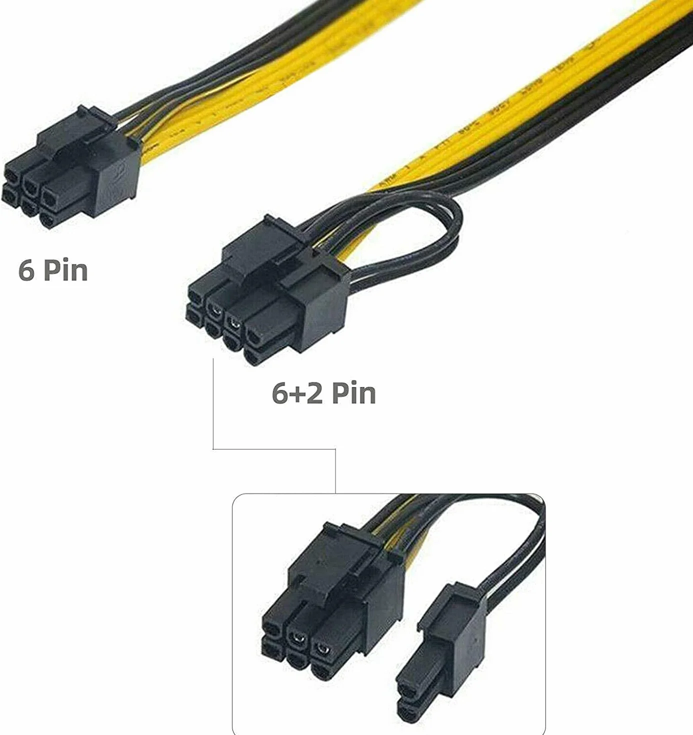 6 x 6-pinowy PCI-E do 8-pinowy (6+2) PCI-E (męski na męski) kabel zasilający GPU (50 cm) nie zawiera karty