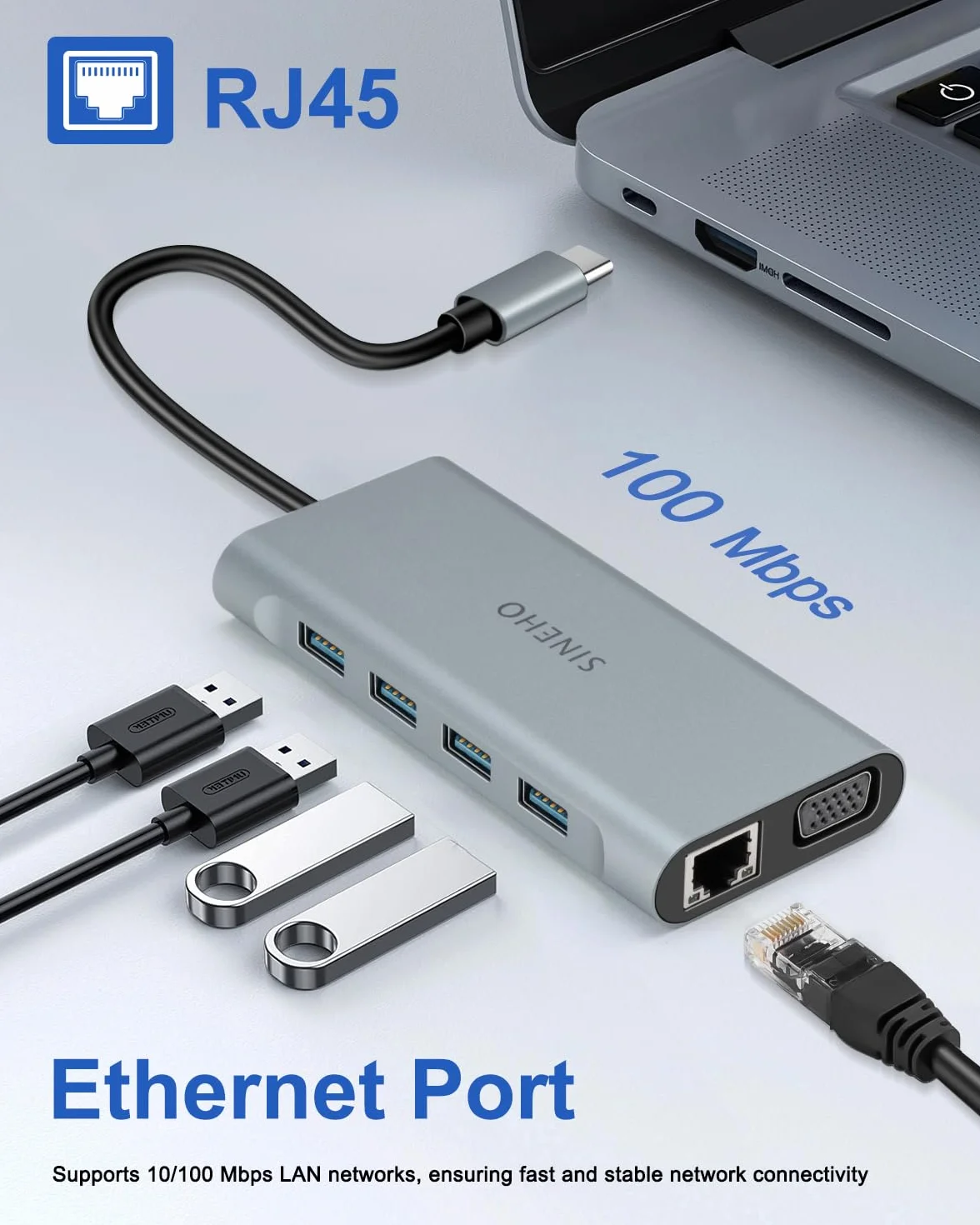 Hub USB C 11-w-1 HDMI 4K VGA Ethernet czytnik kart SD/TF | Ładowanie PD 100 W, 4 porty USB i audio 3,5 mm dla MacBook Pro/MacBook Air, Surface, XPS i więcej