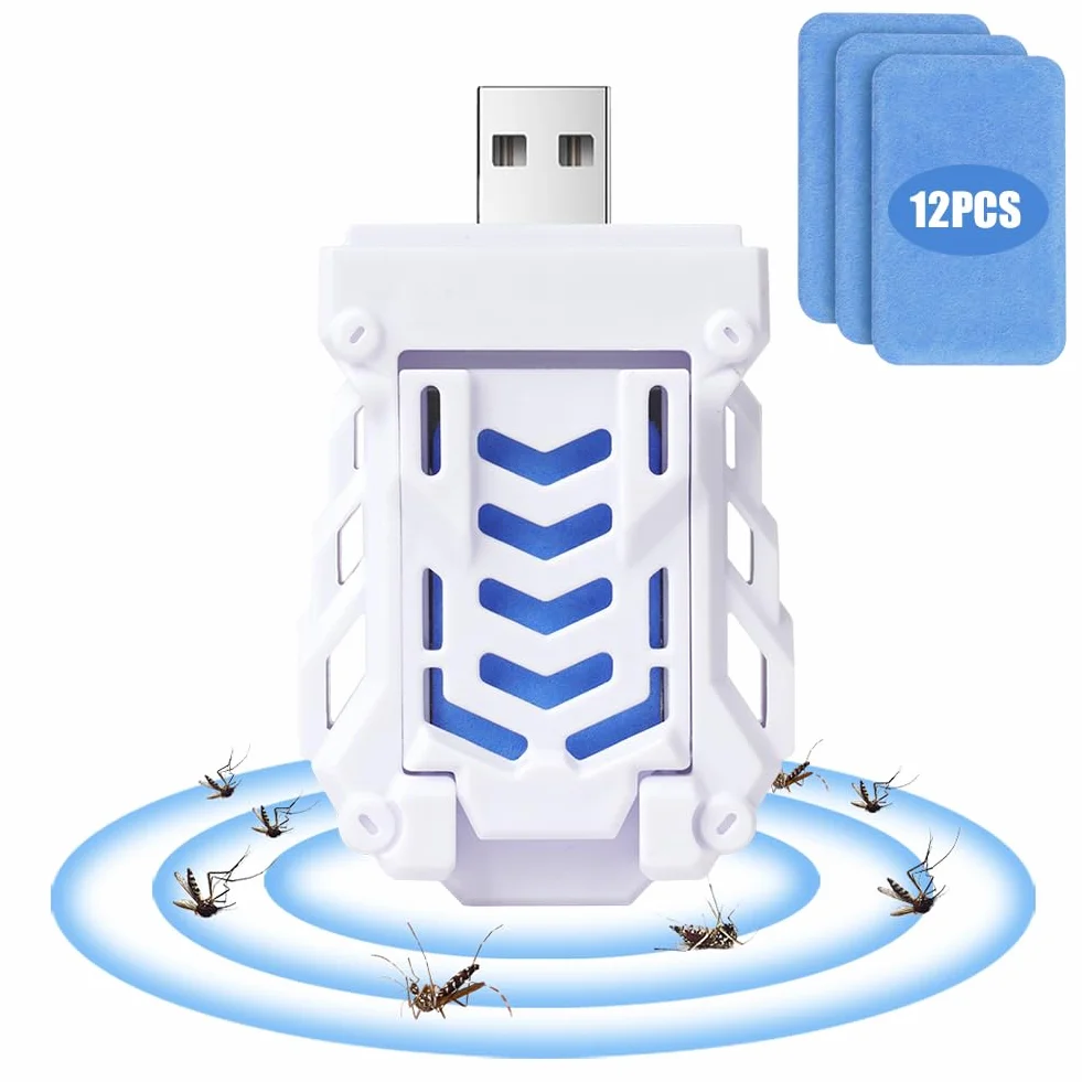 Przenośny odstraszacz komarów USB, elektryczny zabójca owadów, pułapka na owady z 12 tabletkami