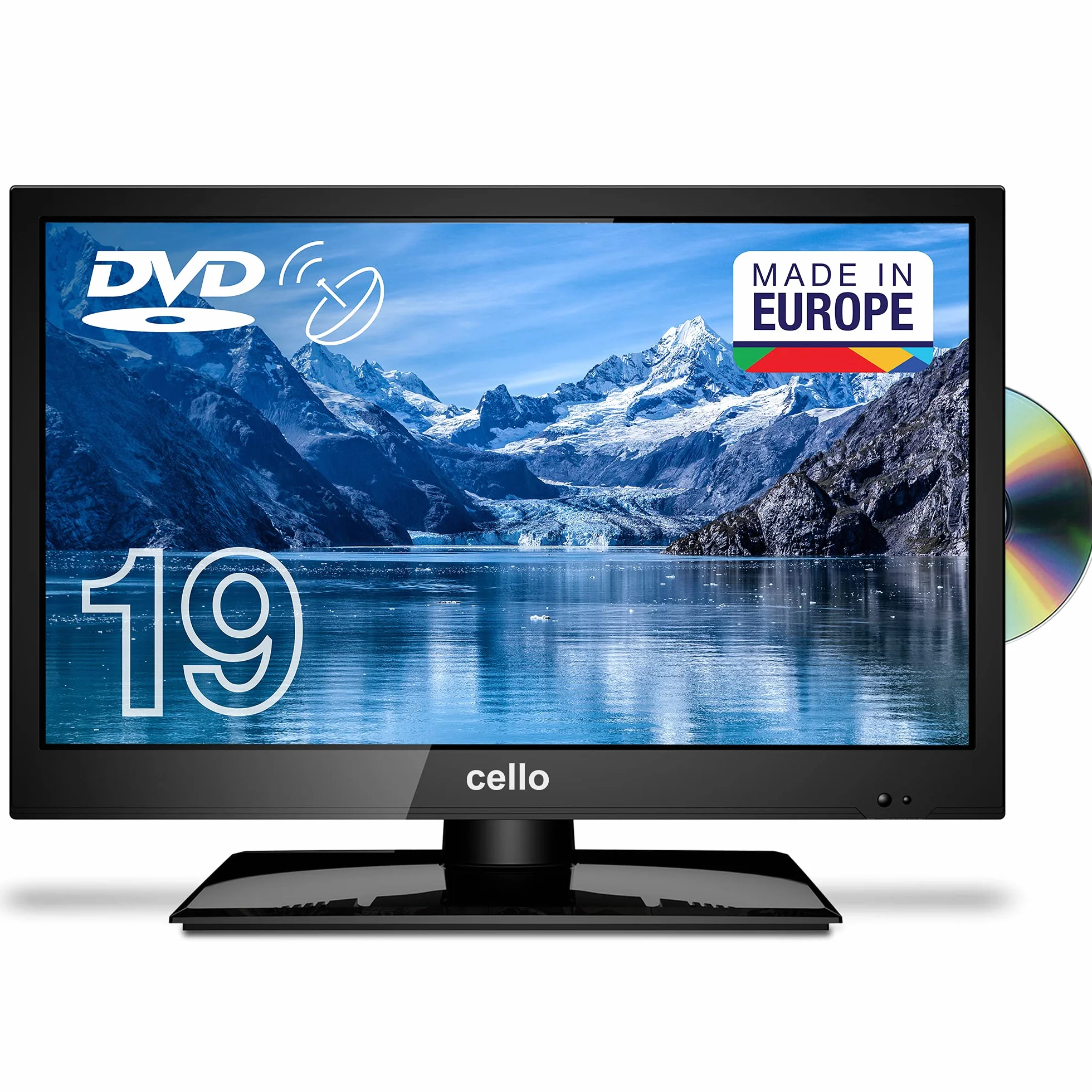 Cello C1920FSDE 19-calowy gotowy telewizor LED HD z wbudowanym odtwarzaczem DVD i potrójnym tunerem DVBT2 S2 Czarny