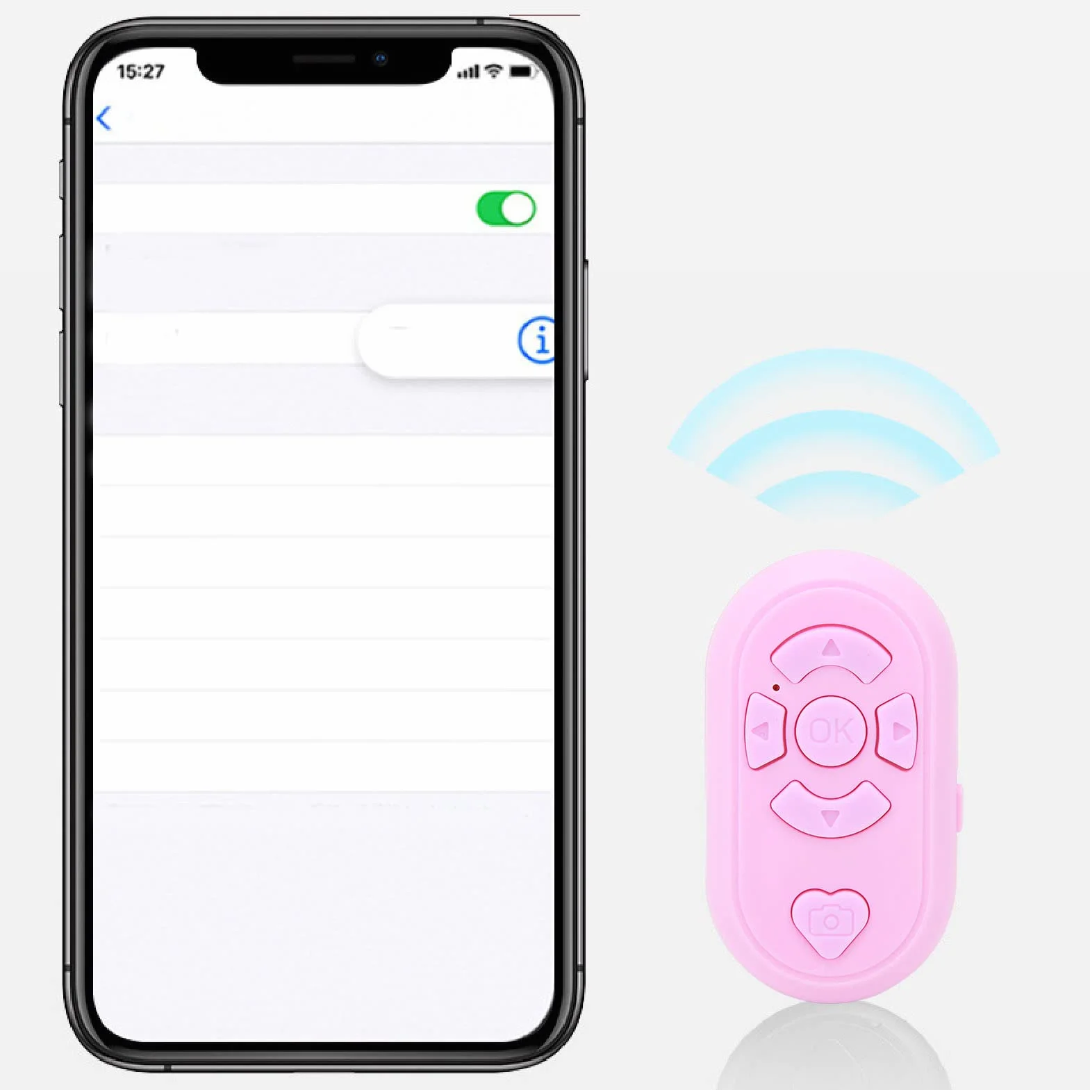 Pilot Zdalnego Sterowania Bluetooth, Aplikacja Bezprzewodowa 32,8 Stopy Przewracanie Stron, BT4.0 Zestaw Głośnomówiący Typu C Ładowanie Zdalna Migawka Aparatu do (Różowy)