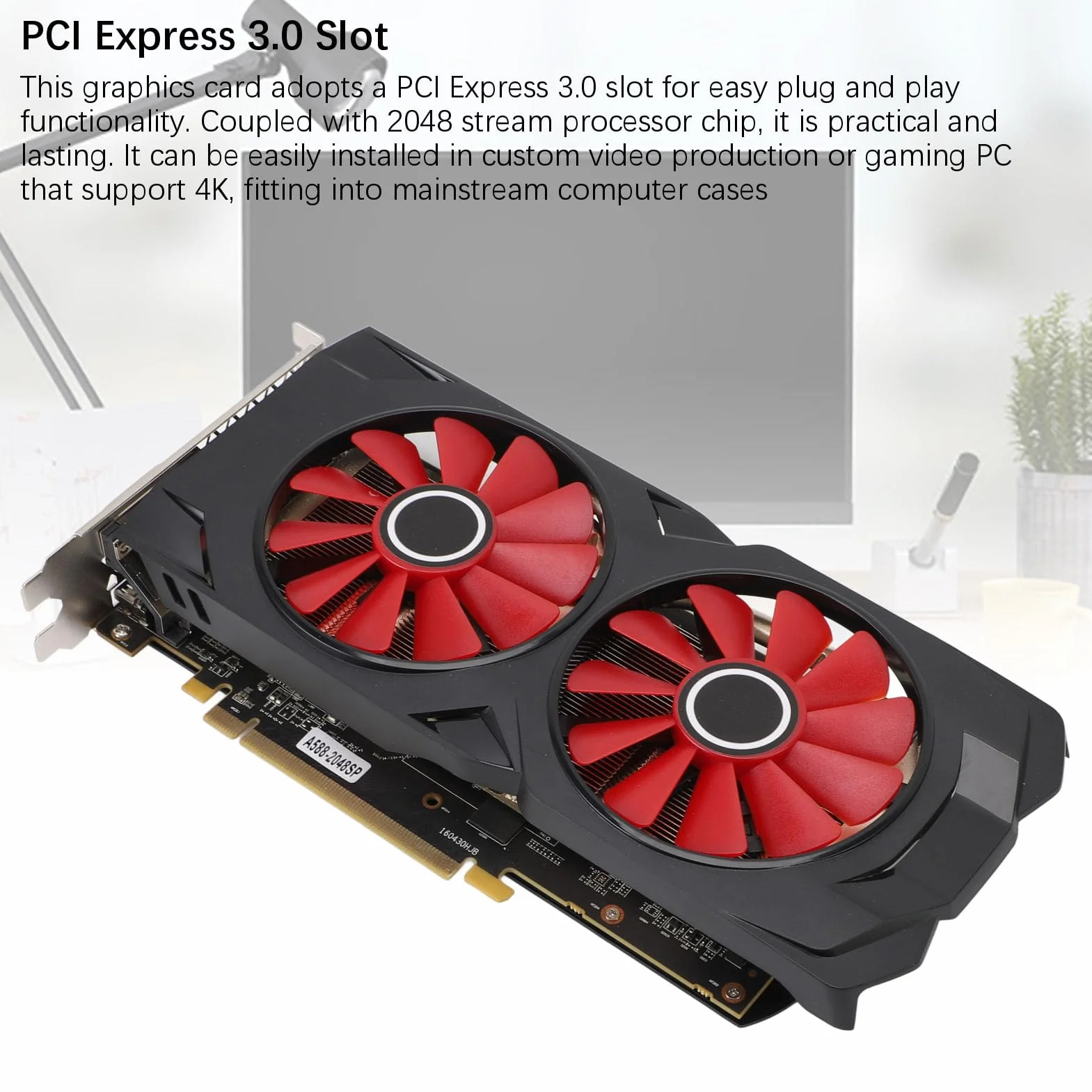 ciciglow Karta graficzna GDDR5 8 GB, karta graficzna 256 bit GPU PCI Express 3.0 X 16, karta graficzna do gier z 2 wentylatorami chłodzącymi do gier 4K Gaming PC 1080p, 3A