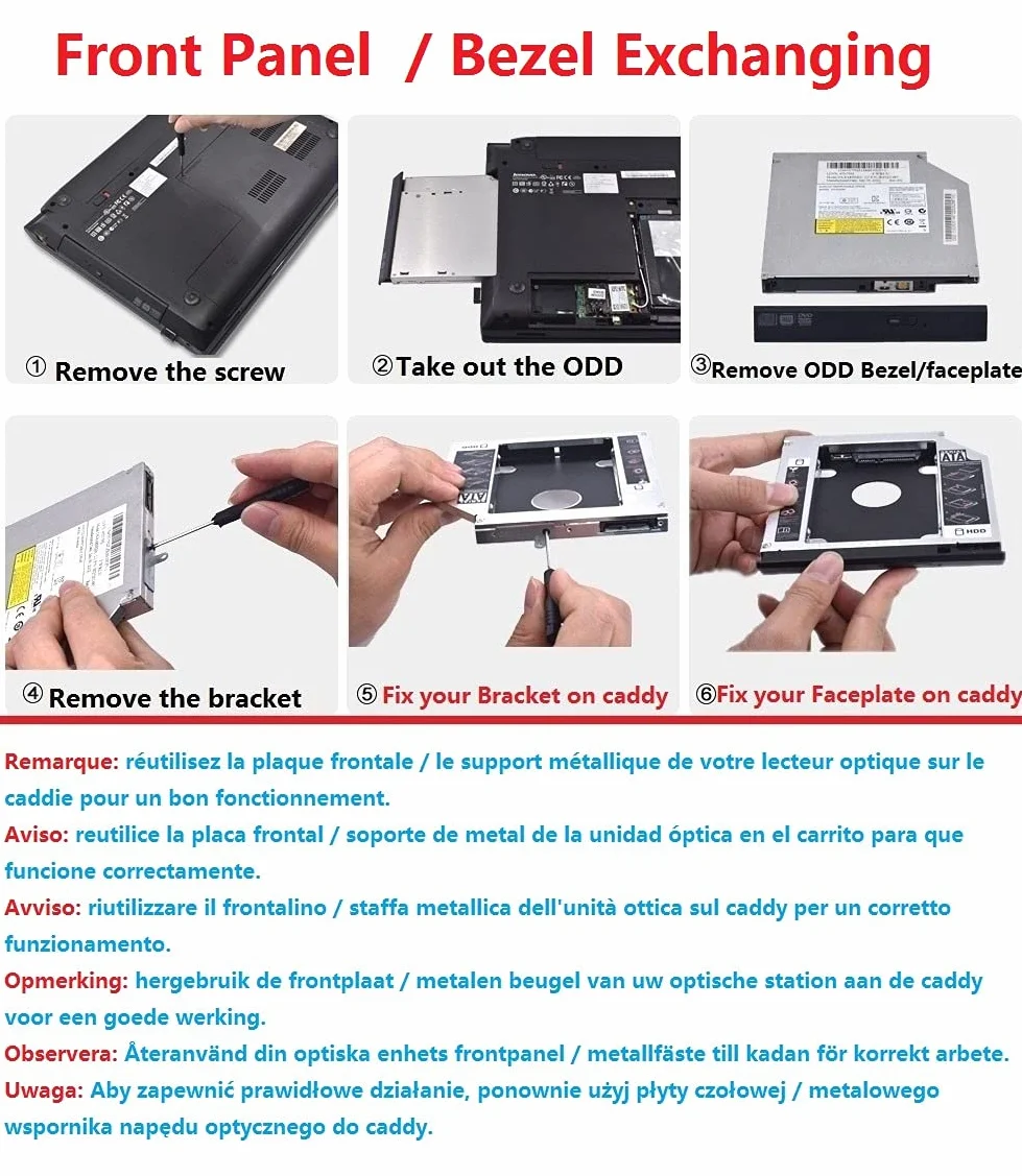 2. Drugi Dysk Twardy HDD SSD Zatoka Optyczna Rama Caddy do HP pawilon dv6-6b42eo dv6-7173er HDX18 HDX16