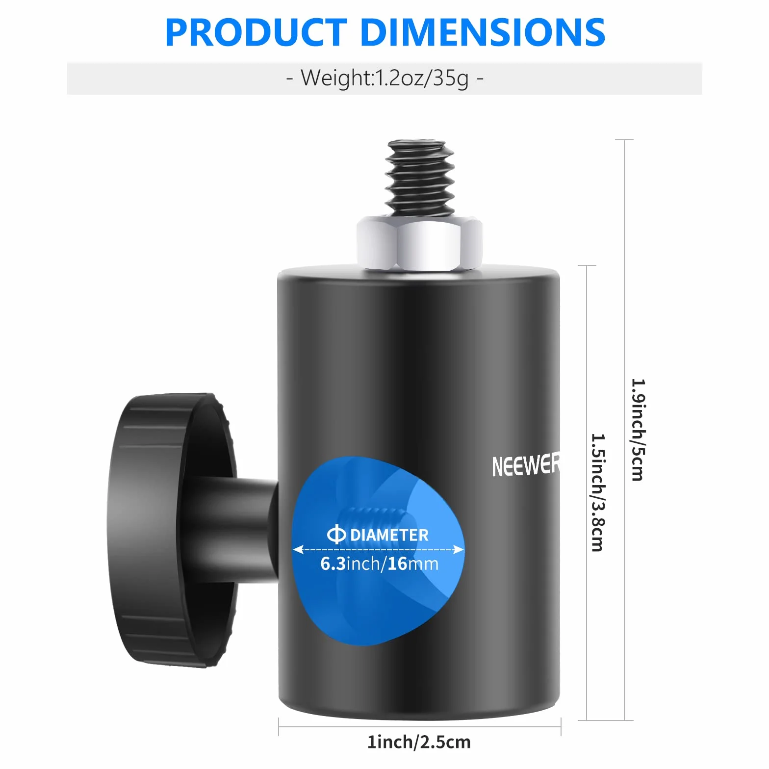 Neewer Szybka konwersja adaptera ze śrubą 1/10.2 cm, 2-pak, wielofunkcyjny adapter z końcówką do stojaka na monitor studyjny, uchwyt na aparat, stojak oświetleniowy do studia fotograficznego - ST12