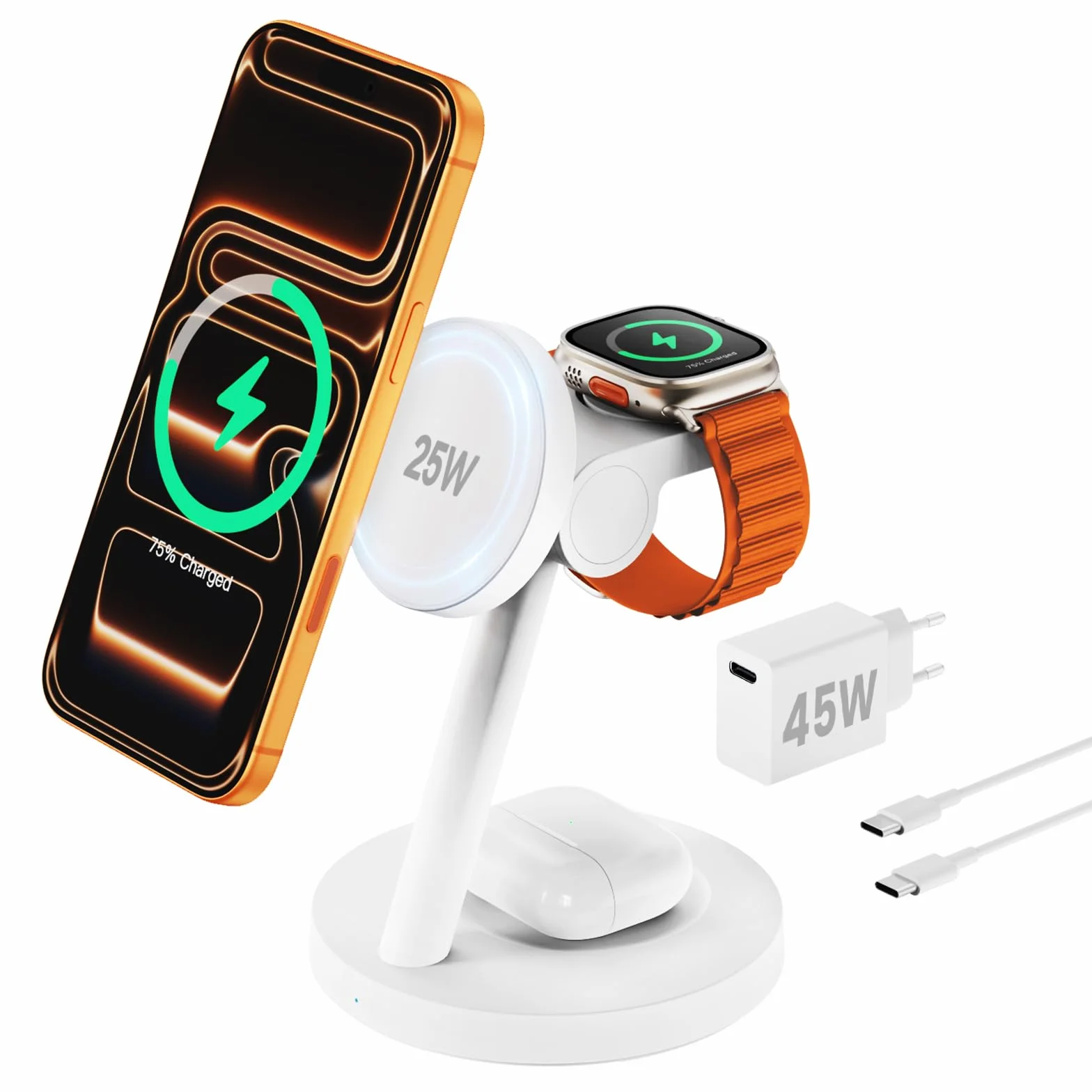 Qi2.2 bezprzewodowa ładowarka 25 W do Samsunga – JoyGeek 4 w 1 magnetyczna stacja szybkiego ładowania do Galaxy S26/S25 Ultra/Z Fold Flip7, Watch 8 Ultra/7/6/5 & Buds 4/3 Pro, łącznie z zasilaczem 45