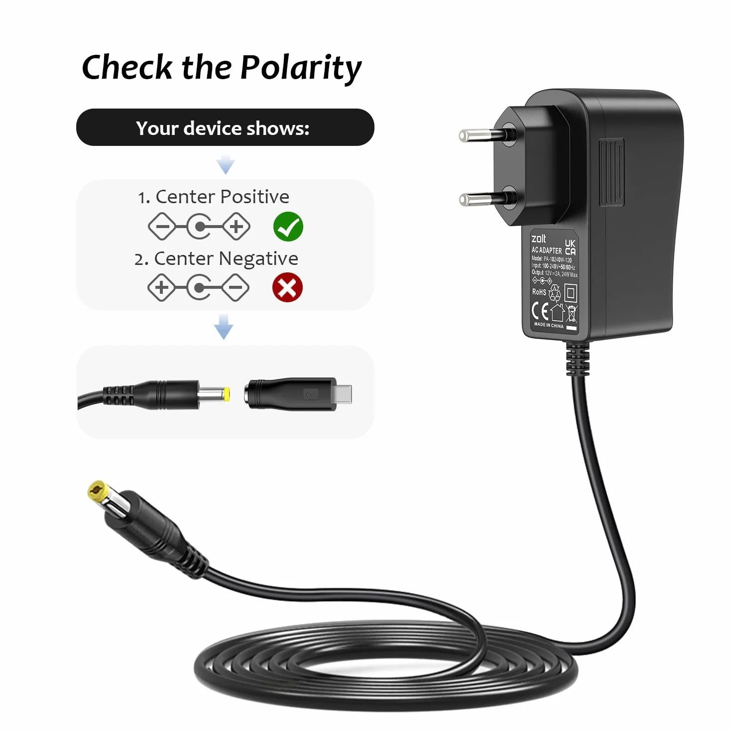 Zasilacz sieciowy 12 V, 2 A, Zolt uniwersalny adapter AC DC z 9 wtyczkami DC do 12 V, 0,5 A, 1 A, 1,5 A, 2 A, taśma LED, oświetlenie CCTV, routera, monitora LCD