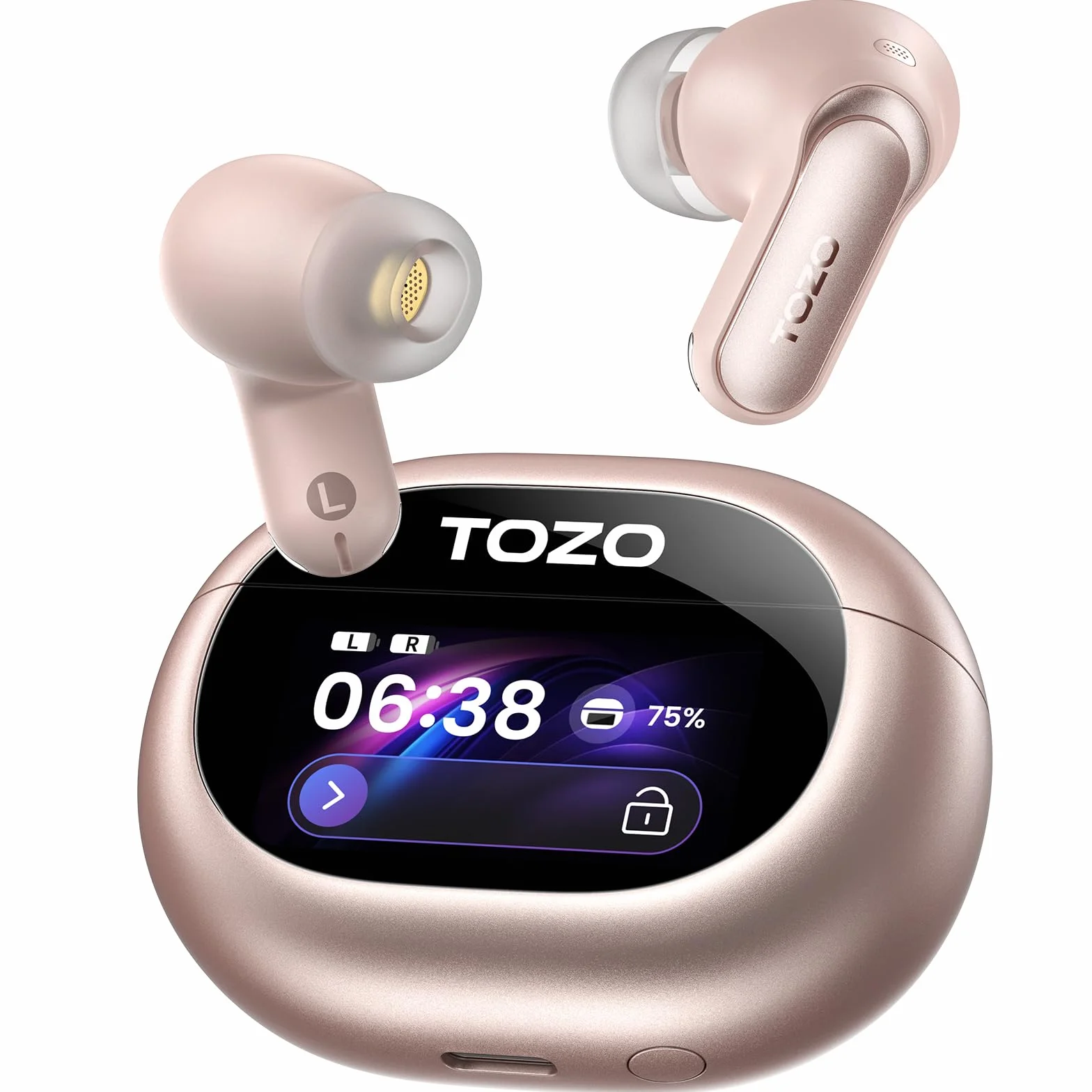TOZO NC20 Pro 5.4 Bluetooth Słuchawki z ANC, kolorowy ekran dotykowy, 6 mikrofonów z redukcją szumów AA, LDAC Hi-Res Audio, 80 godzin odtwarzania, bezprzewodowe ładowanie EQ, regulacja typu C IPX8