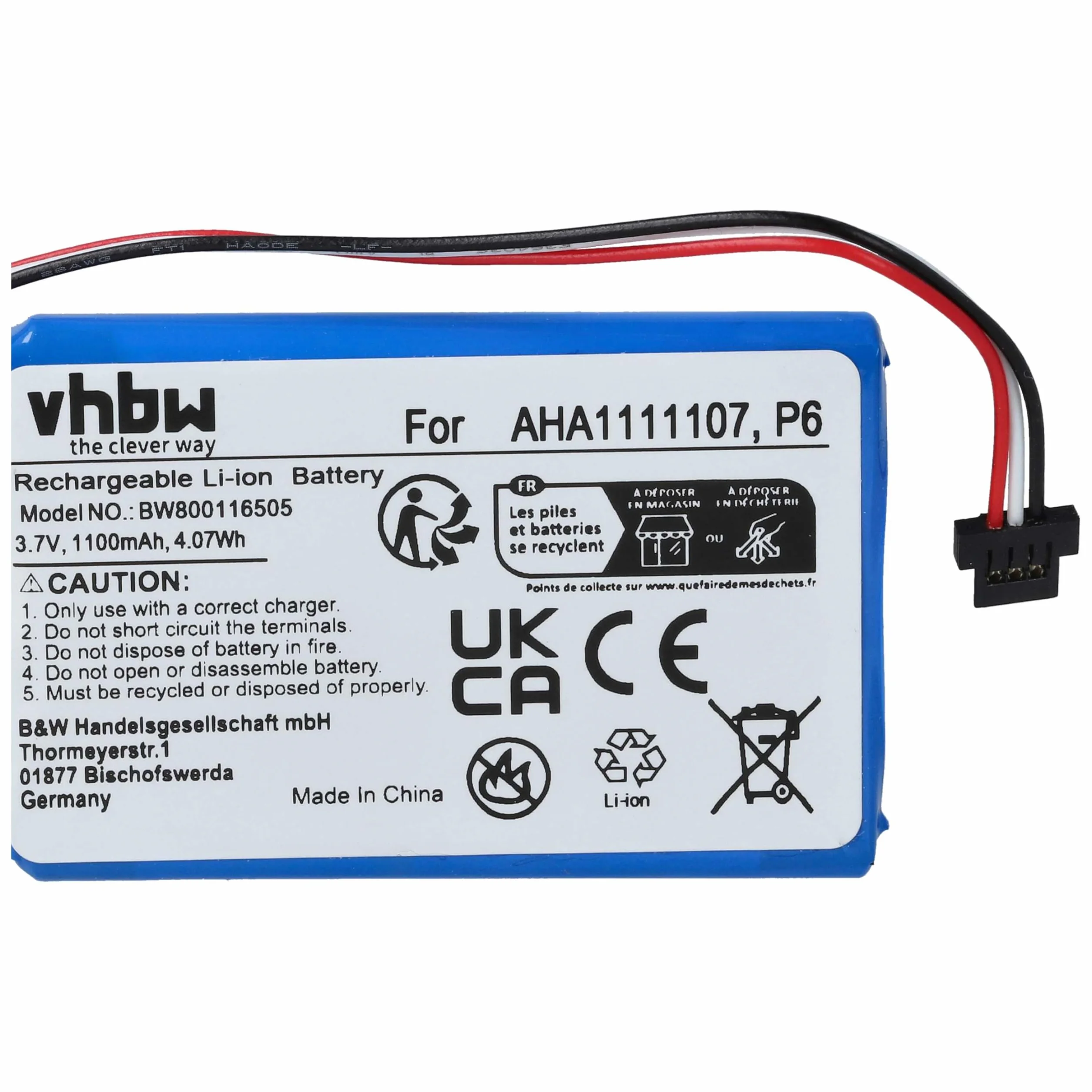vhbw Bateria zamienna do Tomtom P6, AHA11111010, AHA1111107 do nawigacji GPS (1100 mAh, 3,7 V, litowo-jonowa)