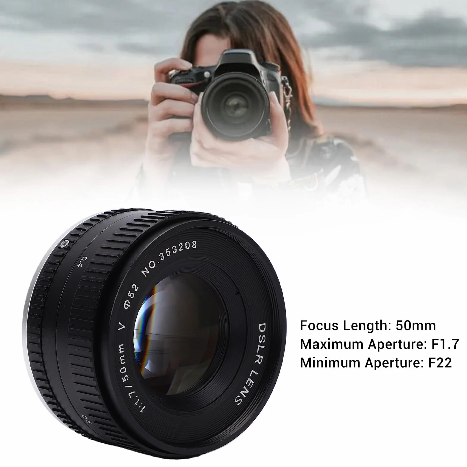 Zunate Obiektyw Aparatu, Pełnoklatkowy Obiektyw Stałoogniskowy 50 Mm F1,7 z dużą przysłoną do Fotografii Portretowej, Wymiana Obiektywów Aparatu z Ręcznym Ustawianiem Ostrości dla K1 K1