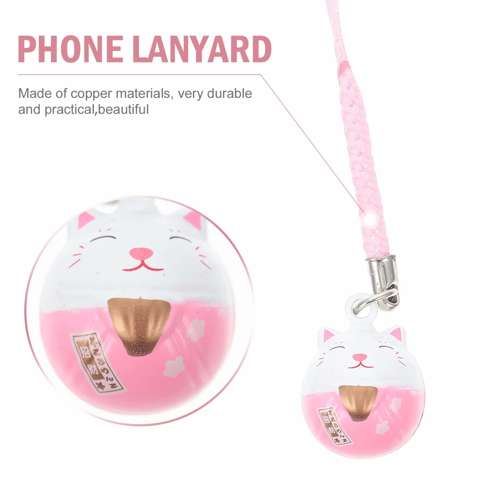 TOYANDONA Japoński Maneki Neko zawieszka na telefon komórkowy z kotem szczęścia, miedziana mrukający kot, dzwoneczek, biżuteria na telefon komórkowy, do samodzielnego wykonania breloczka, do samochodu