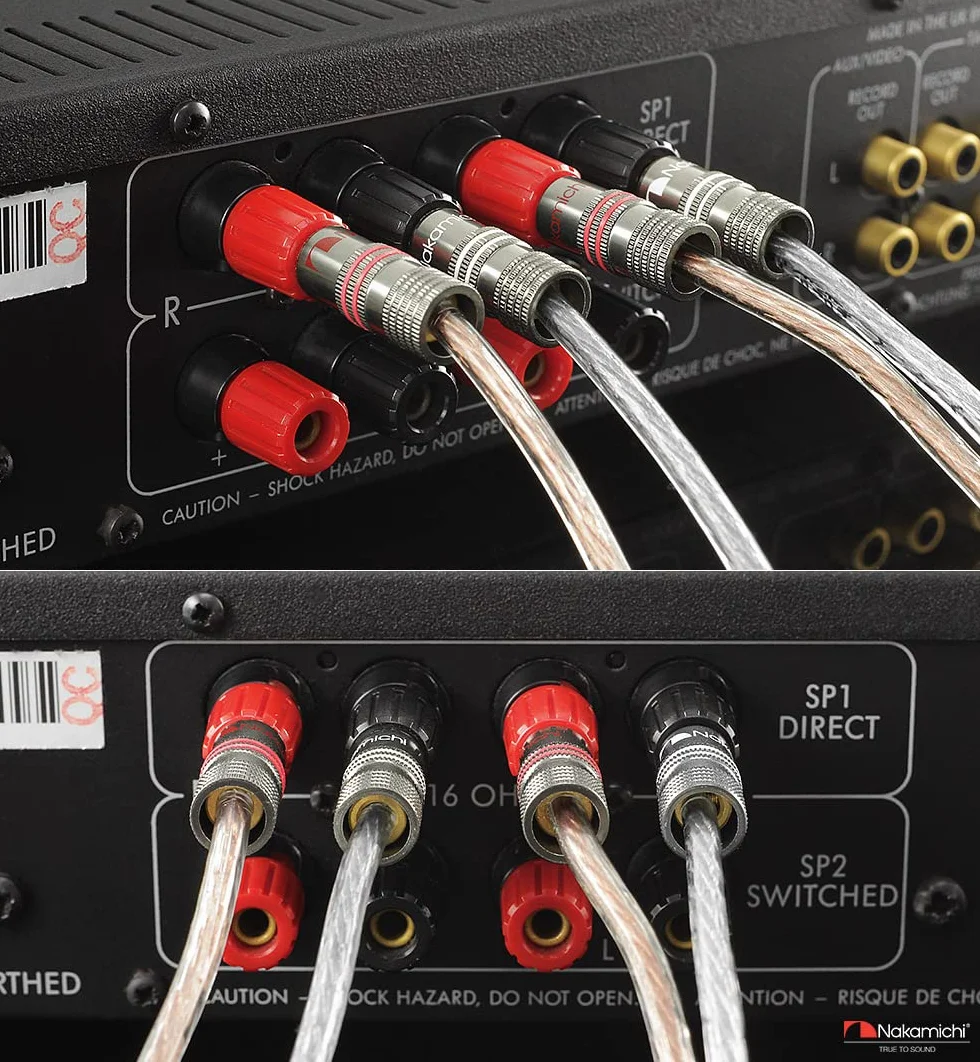 Nakamichi Ultimate Series berylowo-czerwona miedź pokryta 24K złotem - wtyk bananowy 4mm, złącza 12-18 AWG, idealne do elastycznego podłączenia do kolumn hi-fi, wzmacniaczy 2 Szt. (1 Para)