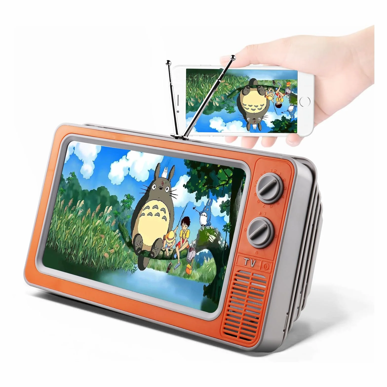 STEBRUAM Lupa ekranu 30.5 cm, cienki wzmacniacz do telefonu komórkowego 3D do oglądania filmów, składany ekran, powiększony stojak lustrzany, 4 razy 3D, do telefonu komórkowego (pomarańczowy)