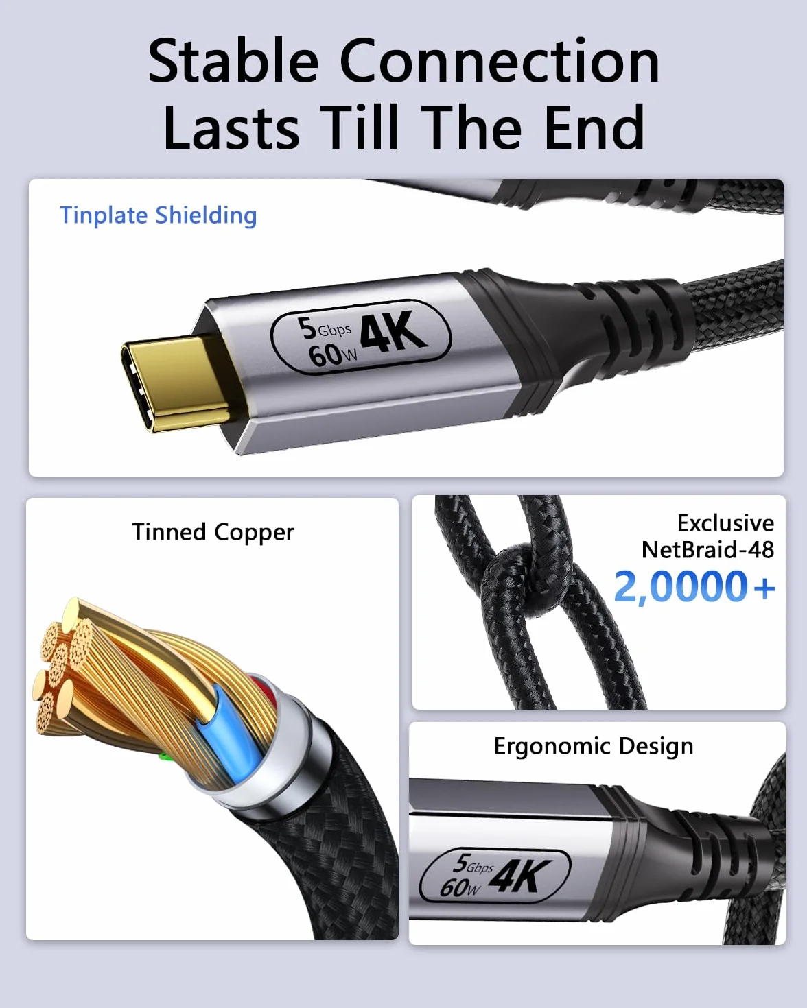 Długi kabel USB C, 10 m, USB-C transfer danych 5 Gb/s, typ C 60 W, szybkie ładowanie, 4K 60 Hz, transfer wideo do monitora, laptopa, koncentratora, SSD, wyświetlacza. Stacja dokująca