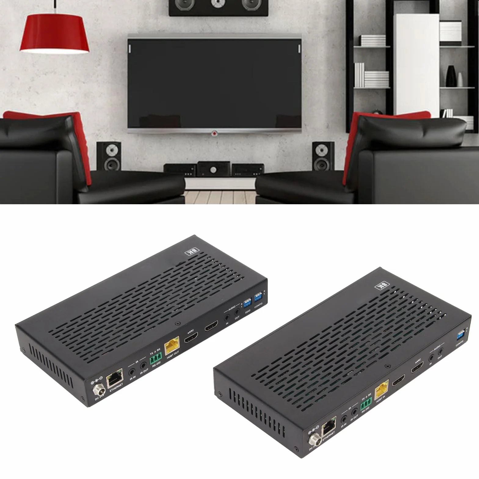 dla HDBaseT HDMI Extender, HDP-EHC100U 8K HDMI USB over dla HDBaseT Audio Video Extender Adapter, Obsługuje HDMI 2.1, HDCP 2.3, dla HDBaseT 3.0 i Dwukierunkowy POC (Wtyczka UE)