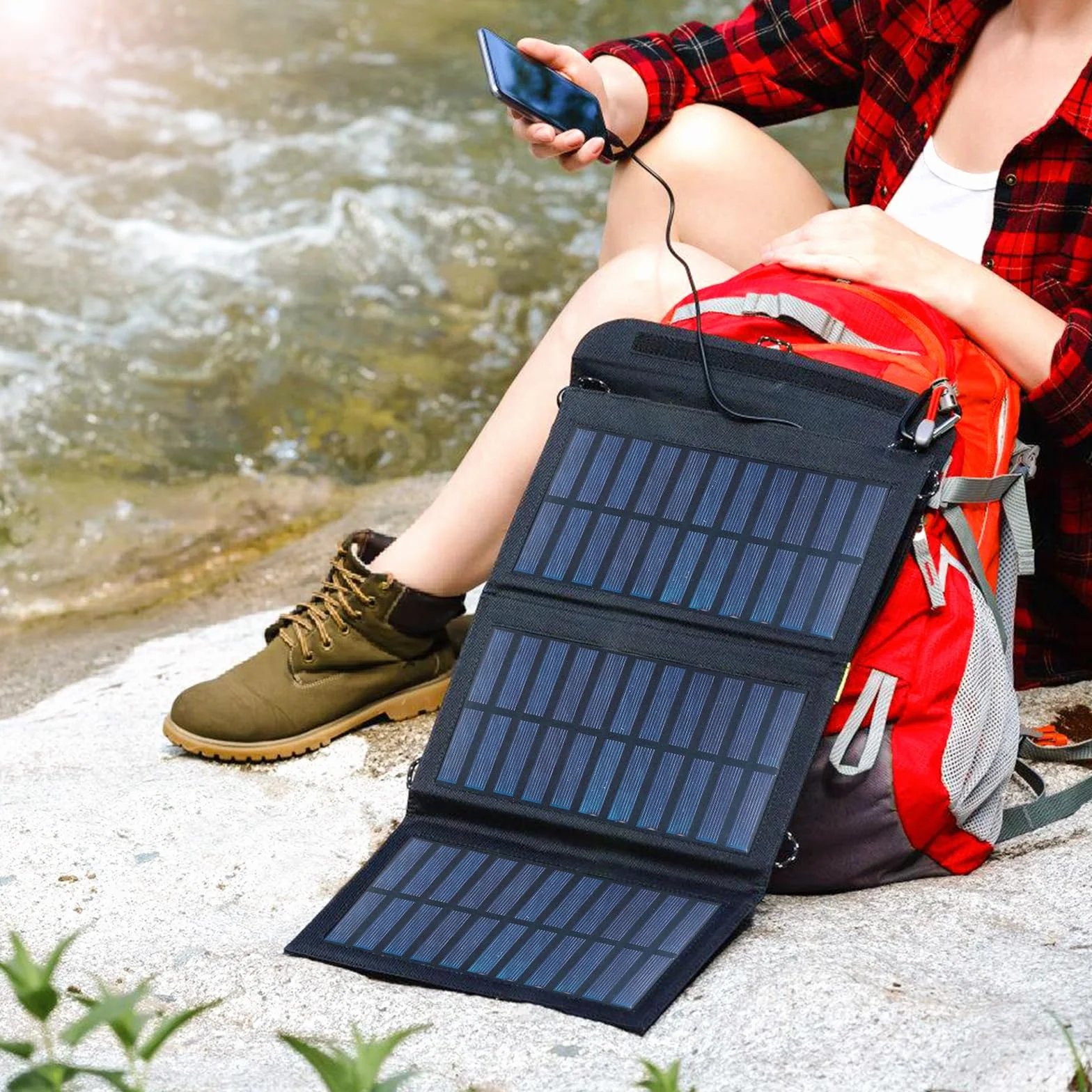 Składany panel słoneczny 10 W – przenośna ładowarka solarna 5 V, 2 USB, panel słoneczny, wodoszczelny, do aktywności na świeżym powietrzu, na kemping, do ładowania energią słoneczną, do telefonu