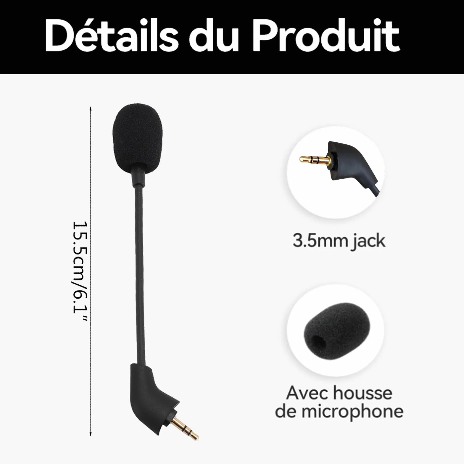 Wymienny mikrofon 3,5 mm Boom for Hyperx Cloud 2, redukcja szumów Micro Gaming kompatybilny z słuchawkami dla HyperX Cloud Alpha, Cloud Core, Cloud Pro, Cloud X, Micro Gaming do PS5, PC