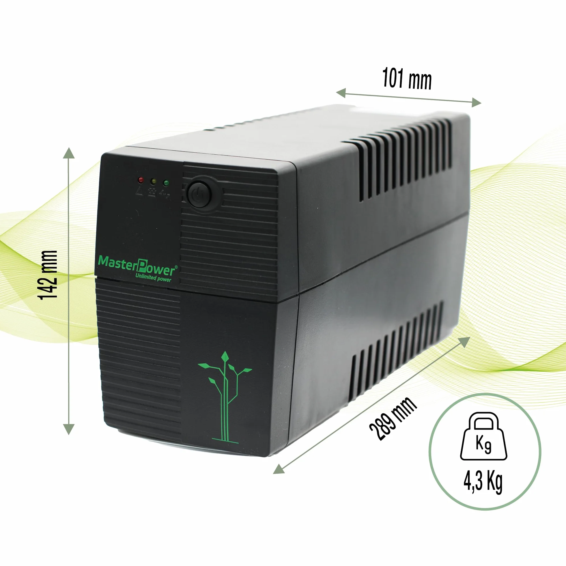 Master Power, Zasilacz bezprzerwowy UPS, UPS 900 VA, stałe napięcie wyjściowe 480 W, 2 gniazda Schuko