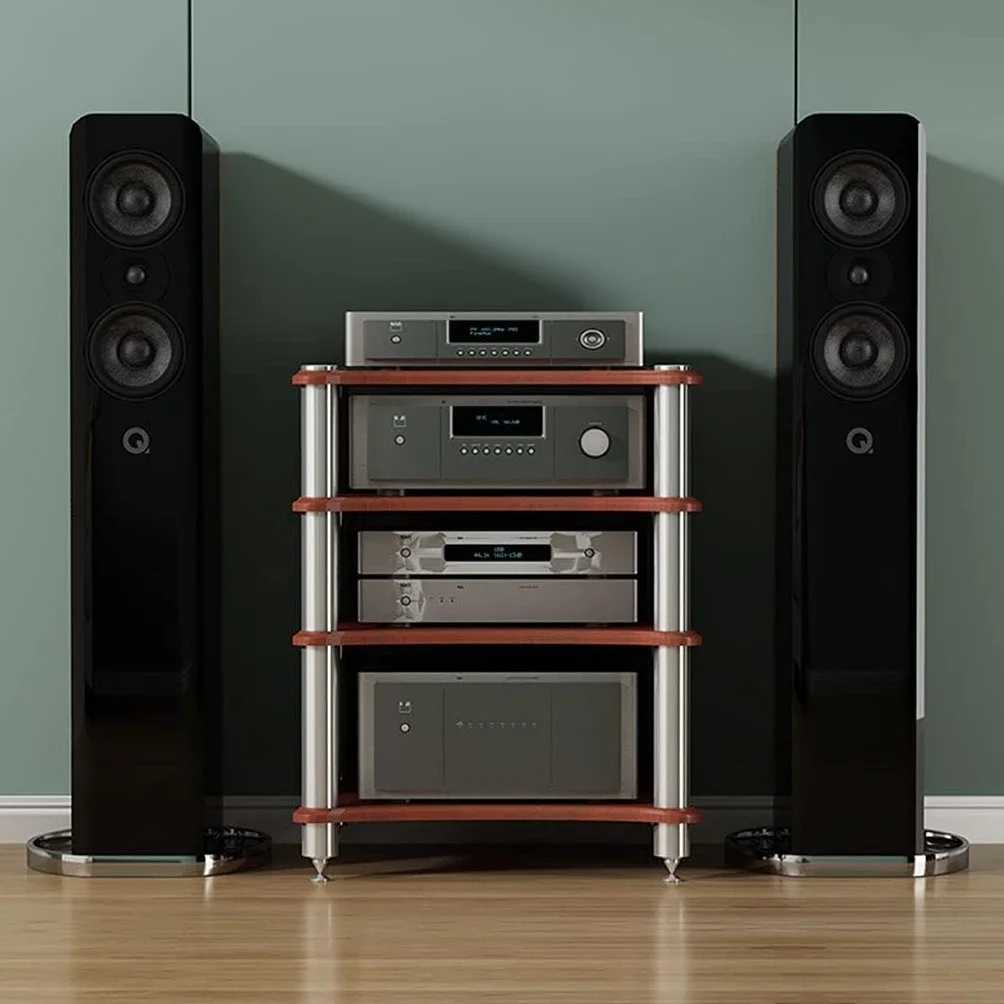 4-warstwowy stojak do szafki audio HIFI – stojak na płyty MDF z nóżkami amortyzującymi wstrząsy do wzmacniacza mocy i sprzętu audio, stylowe meble HIFI dla audiofilów