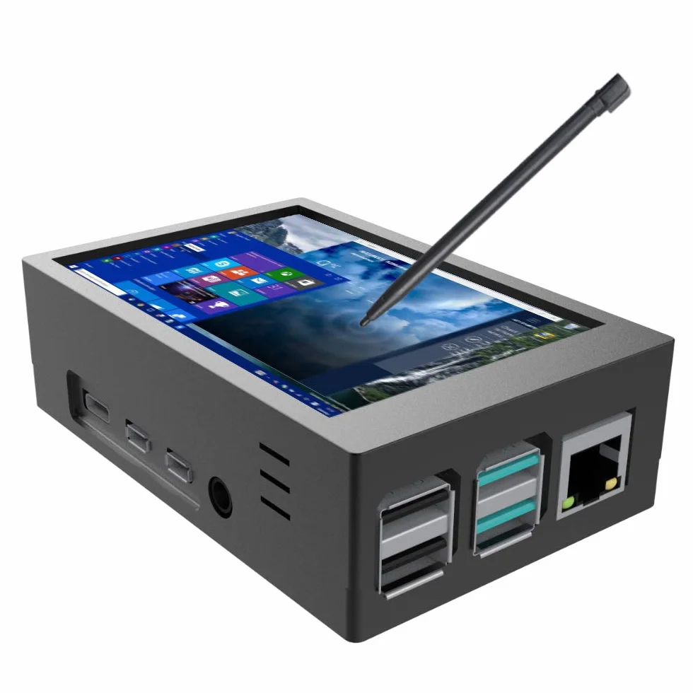 CUQI Dla Raspberry Pi 4 Ekran dotykowy z obudową 3.5 cala 60 FPS Monitor z rozdzielczością 480 x 320 i mini wentylatorem, radiatorem, obudowa zaprojektowana dla Raspberry Pi 4