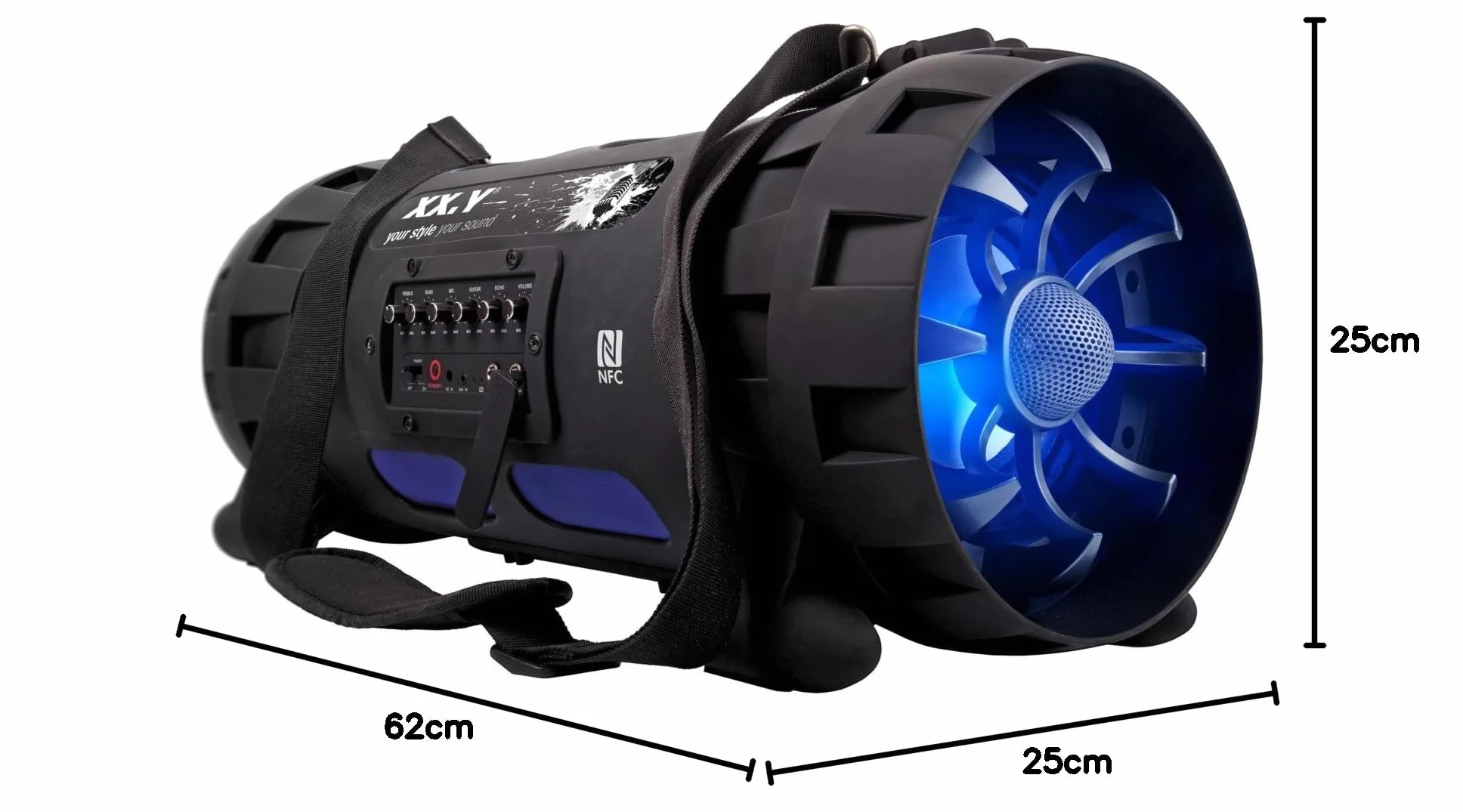 XX.Y P-127J przenośny głośnik Bluetooth Boom Box (NFC) z wbudowanym akumulatorem/wejściem audio do mikrofonu/instrumentu muzycznego/odtwarzacza MP3, czarny