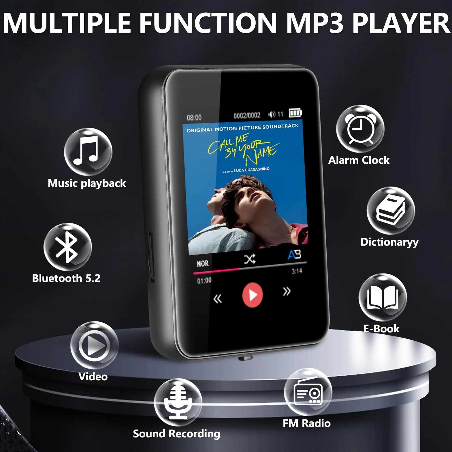 Odtwarzacz MP3 72 GB, odtwarzacz muzyki z Bluetooth 5.2, wbudowany głośnik HD, radio FM, nagrywanie głosu, funkcja e-booka, słuchawki, idealny do uprawiania sportu