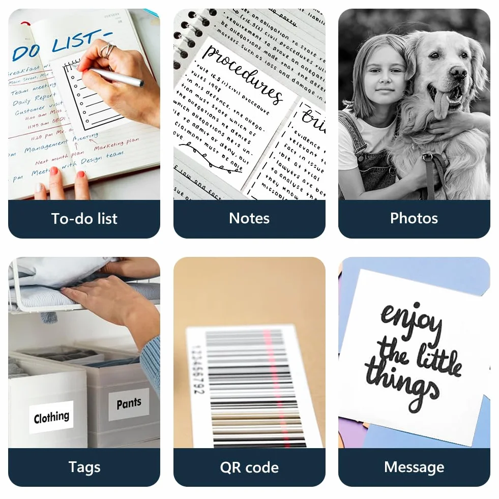 OFFCUP Mini drukarka Mini drukarka fotograficzna z 5 rolkami papieru Przenośna mini drukarka termiczna Drukarka kieszonkowa Drukarka Bluetooth do smartfonów z systemem iOS i Androidem do notatek
