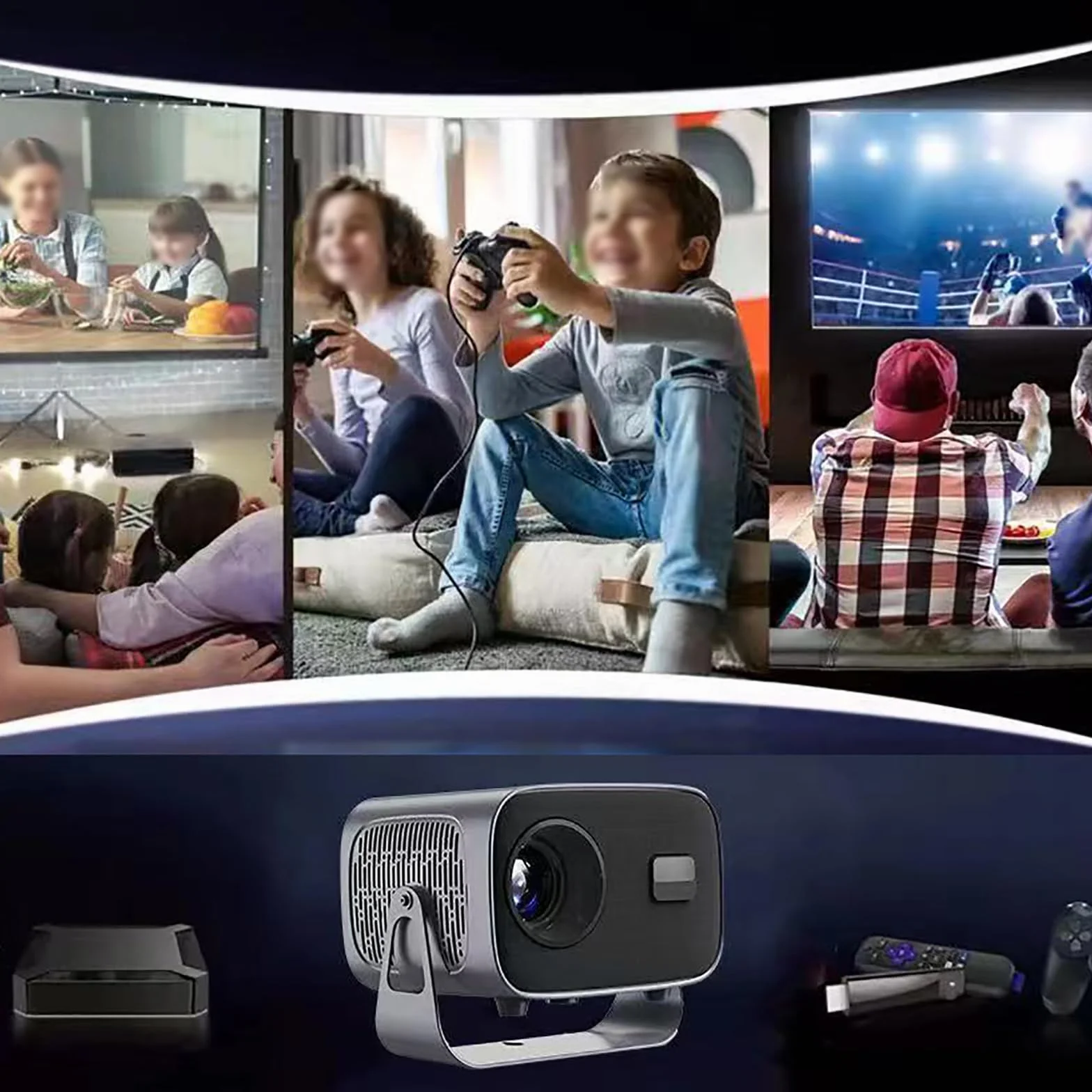 Projektor Bluetooth Wi-Fi 5G, Obsługa 4K, Podwójne Wi-Fi/bezprzewodowe Dublowanie/obrót O 360°, 4000 Lumenów (150ANSI) Pionowa Korekcja Trapezowa ±30°, Wbudowany Głośnik 5W,Metallic