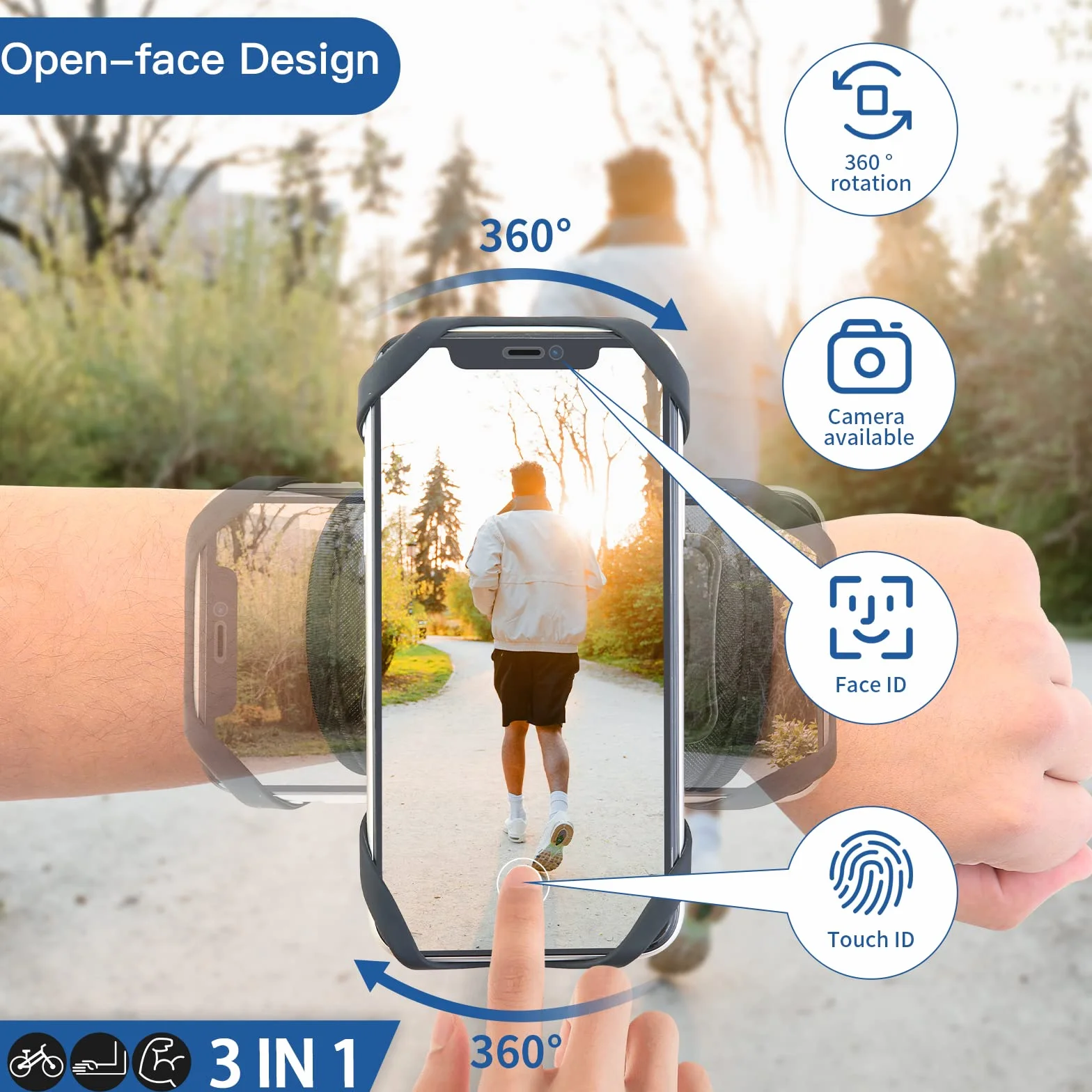 [Nowe ulepszenie] ANGGO opaska na telefon do biegania, uchwyt na telefon rowerowy 3 w 1, uchwyt na telefon na siłownię, opaska na ramię przedramię, obracana o 360° i odpinana sportowa opaska na ramię,