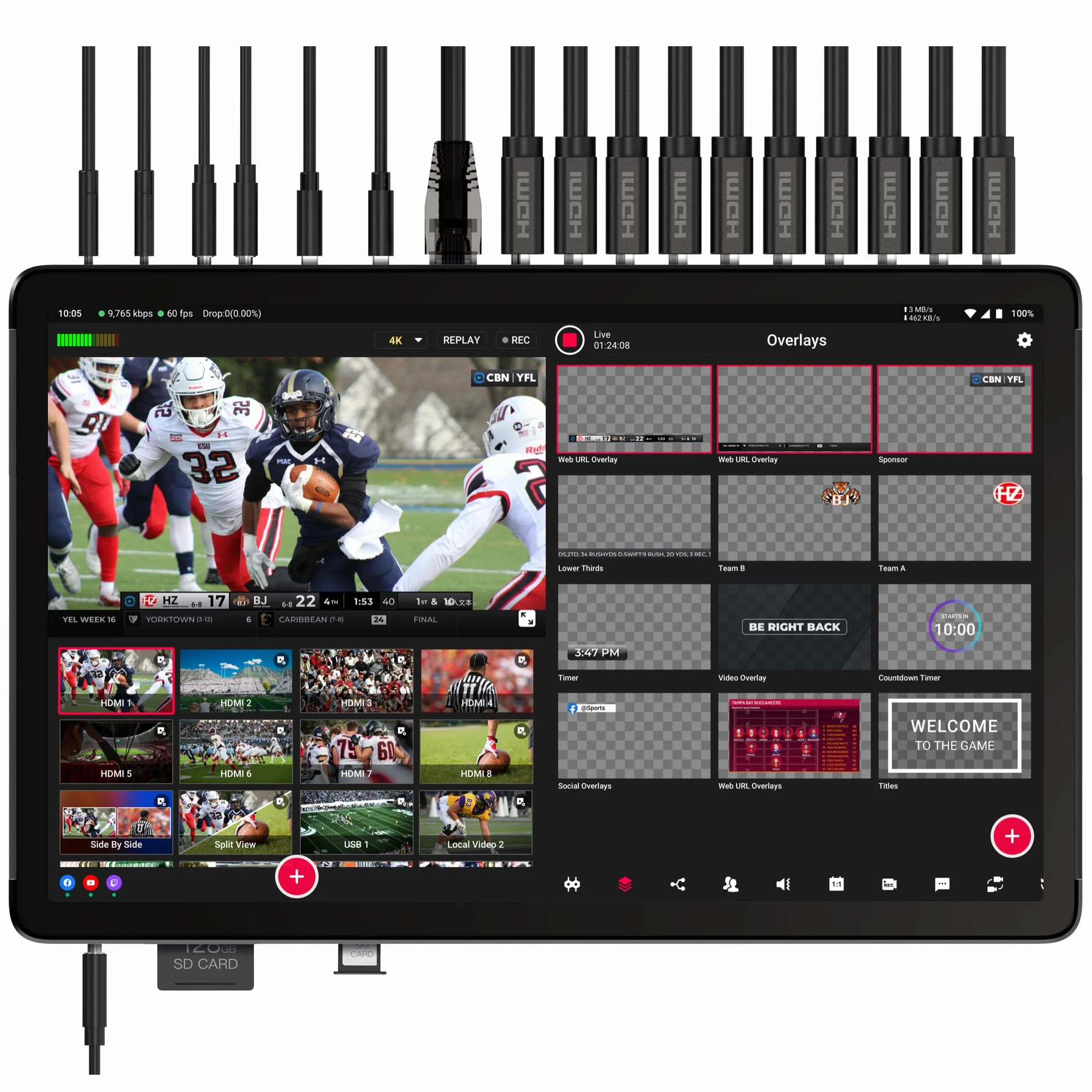 YOLOLIV YoloBox Extreme, 4K, nagrywanie w trybie ISO | Koder, monitor, przełącznik i rejestrator w jednym urządzeniu, RTMP/SRT, 10 godzin pracy na baterii