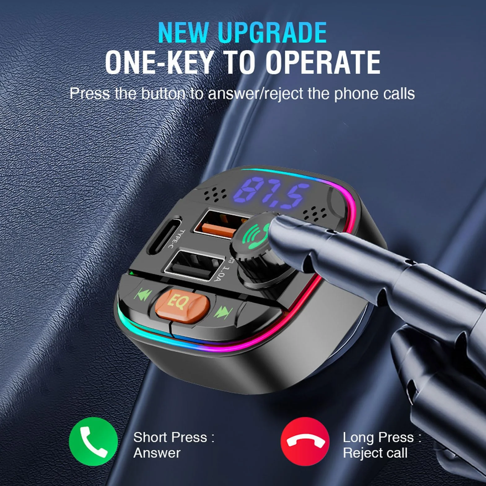 Ouitbe ładowarka samochodowa Bluetooth DC12-24V FM transmiter typ C 2 porty USB odtwarzacz MP3