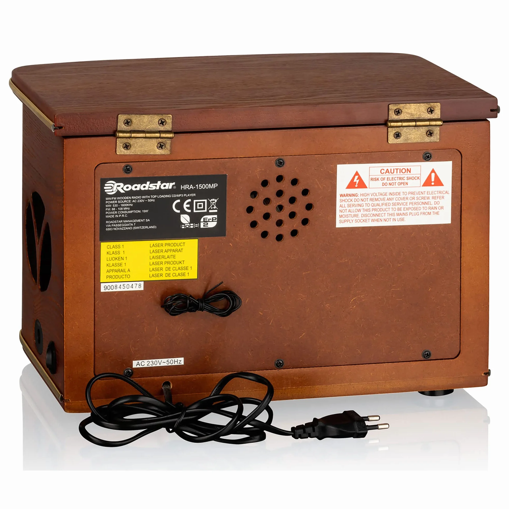 Roadstar HRA-1500UEMP Przenośne radio CD Vintage FM/MW, Odtwarzacz CD-MP3, Funkcja nagrywania USB, Stereo, Pilot zdalnego sterowania, Połączenie słuchawkowe, Drewno