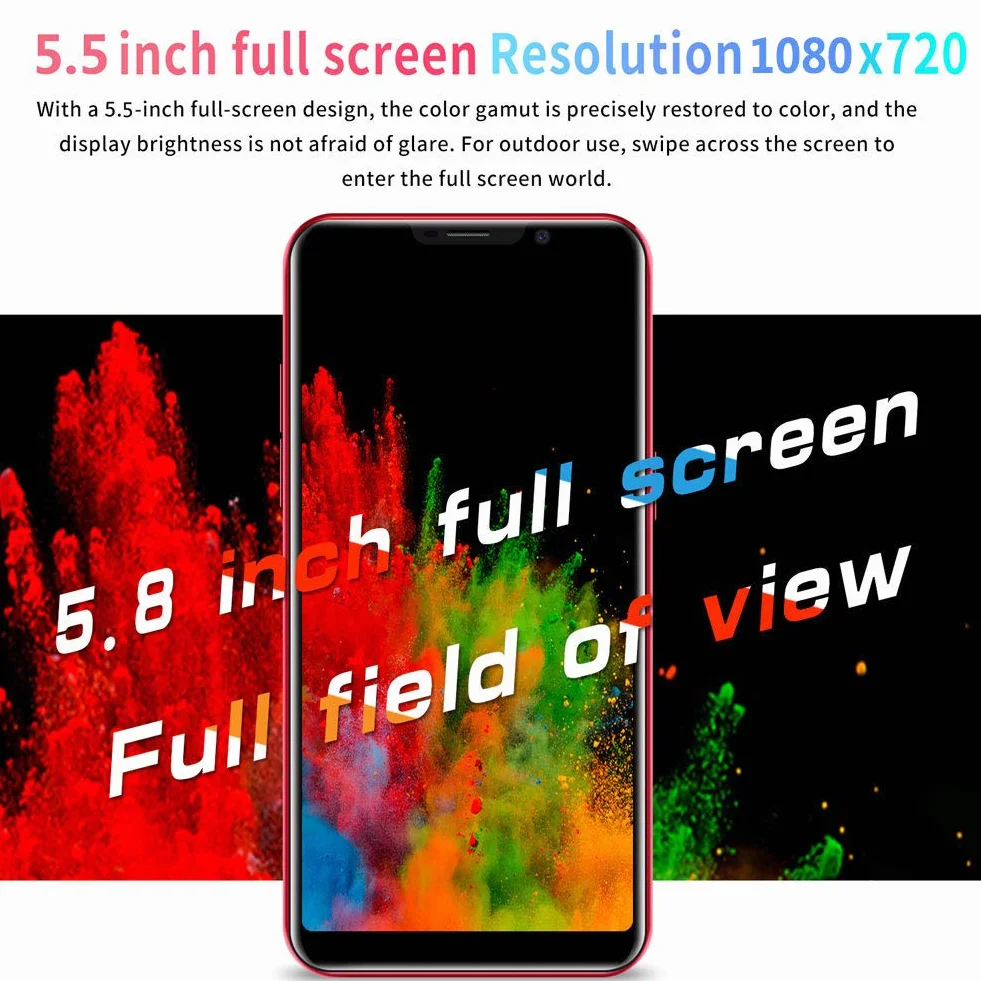Smartfon, telefon komórkowy 5,5" Android Os 7.0 system odblokowywanie odcisków palców rozpoznawanie twarzy 1G + 16G rozdzielczość 1080X720 S11 Gradient red