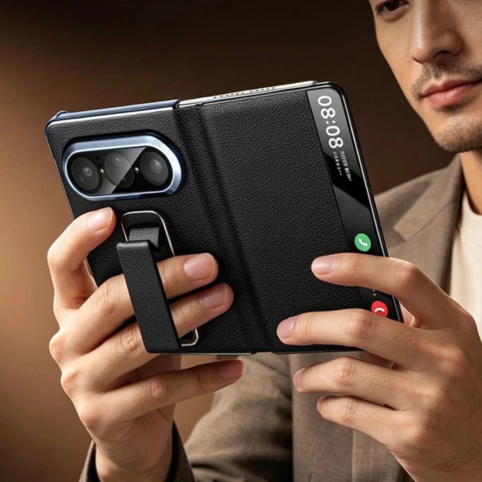 Etui z prawdziwej skóry do Huawei Pura X Max, widoczne okienko, szlufka na rękę, niewidoczny stojak, etui na telefon komórkowy, zapięcie na magnes, etui z klapką na całe ciało, czarne, Pura X