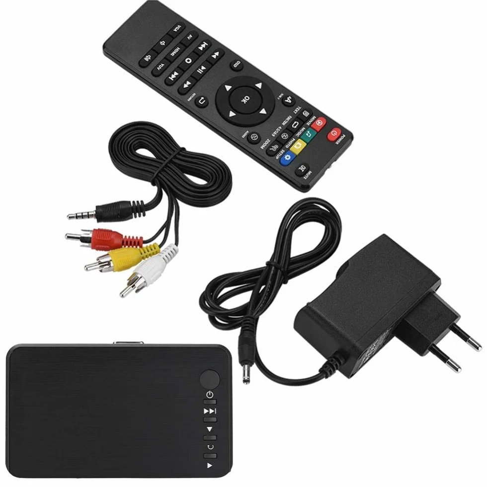 Odtwarzacz multimedialny, odtwarzacz multimedialny audio i wideo 1080P HD HDMI Obsługuje USB, kartę SD, dysk twardy z pilotem na podczerwień, 110 V-240 V. (UE)