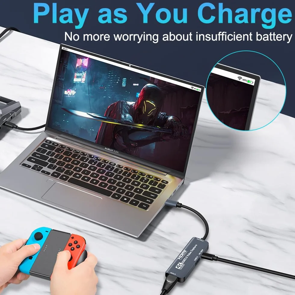 Flintronic Karta do przechwytywania wideo 1080p HDMI na USB/USB C do gier i transmisji