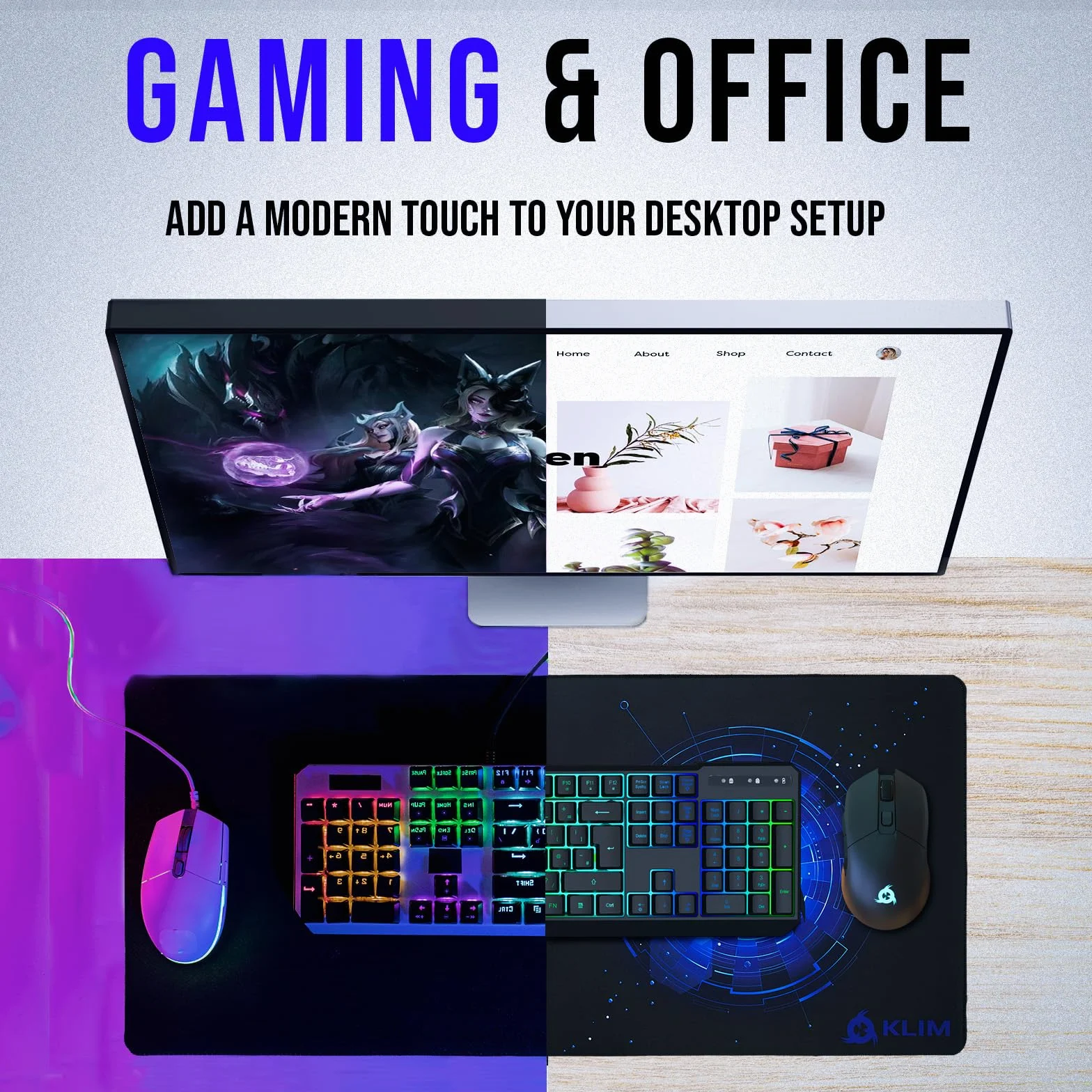 KLIM Mouse Pad XL - Rozszerzona powierzchnia - Bardzo duża podkładka pod mysz do gier - Antypoślizgowa gumowa podstawa - Precyzyjna powierzchnia teksturowana - 900 x 400 x 4 mm - Niebieski