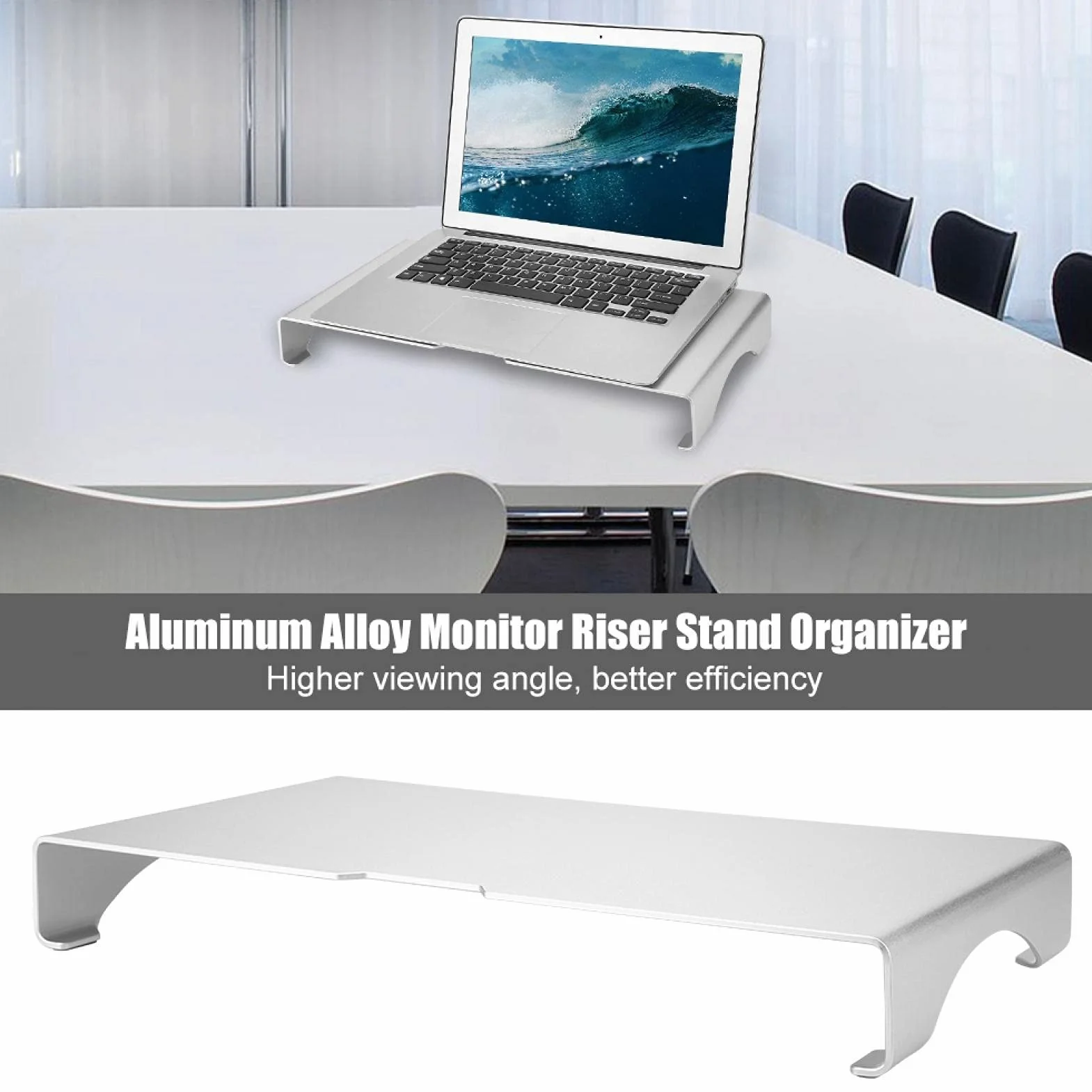 Monitor Riser Stand, monitor komputerowy Riser, monitor ze stopu aluminium Riser Notebook Laptop Stojak na biurko Organizator Półka Srebrne akcesoria biurkowe, Artykuły biurowe