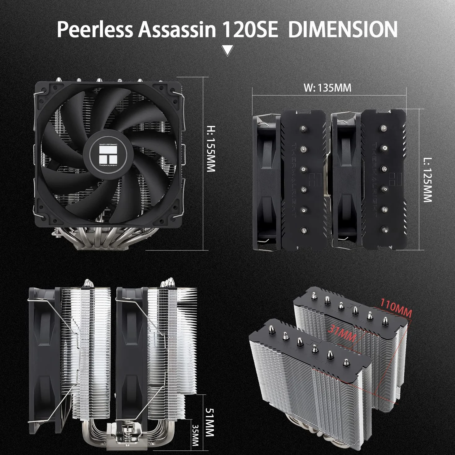 Thermalright Peerless Assassin 120 SE CPU Air Cooler, Dual Tower 6 Heat Pipe, podwójny wentylator procesora TL-C12C PWM 120 mm, do AMD AM4/AM5/Intel LGA 1700/1150/1151/1200, technologia AGHP