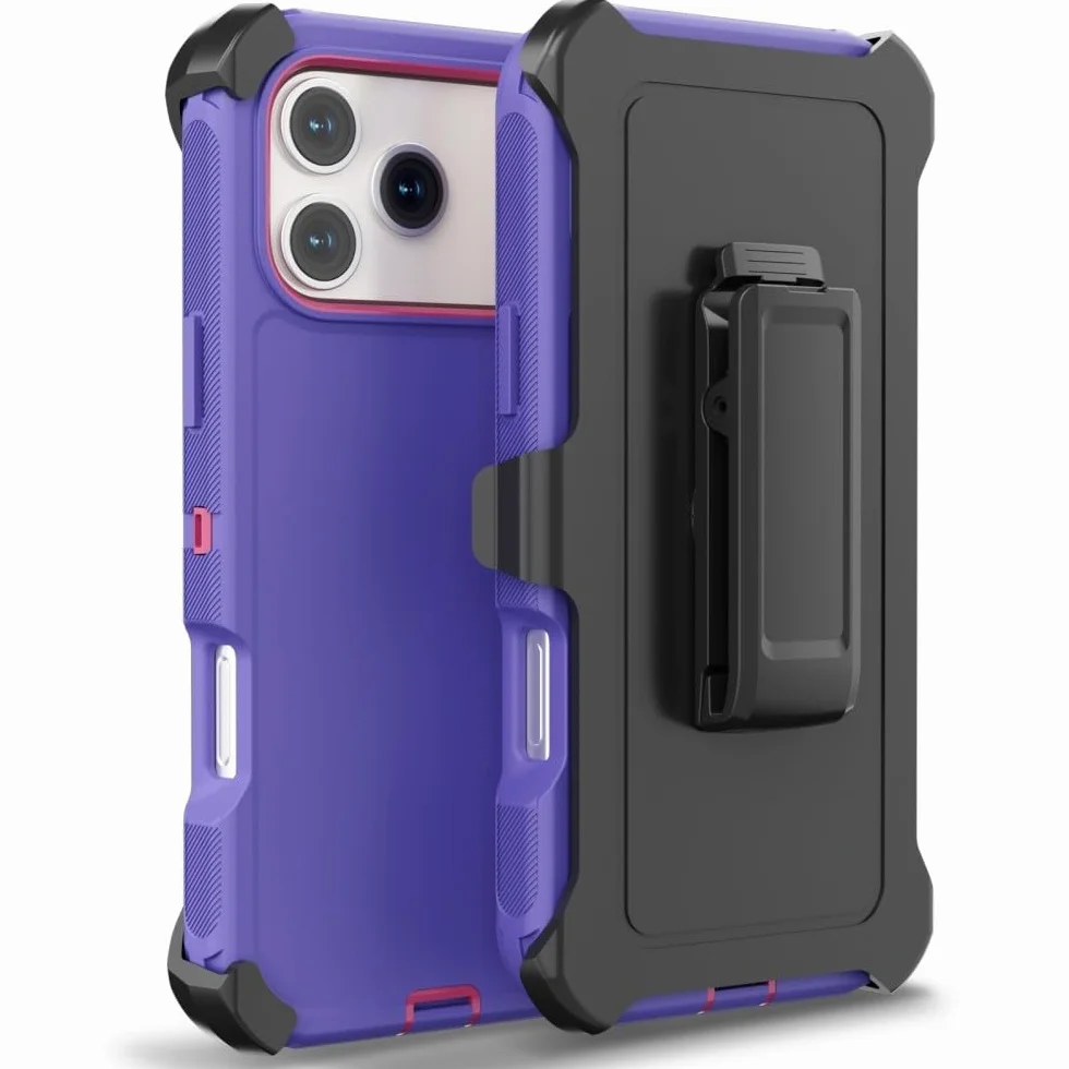 Generic etui kompatybilne z iPhone Air/iPhone 17 Air (kolor: gorący różowy plus fioletowy) potrójna warstwa twardy tył twardy silikon do uchwytu na klips