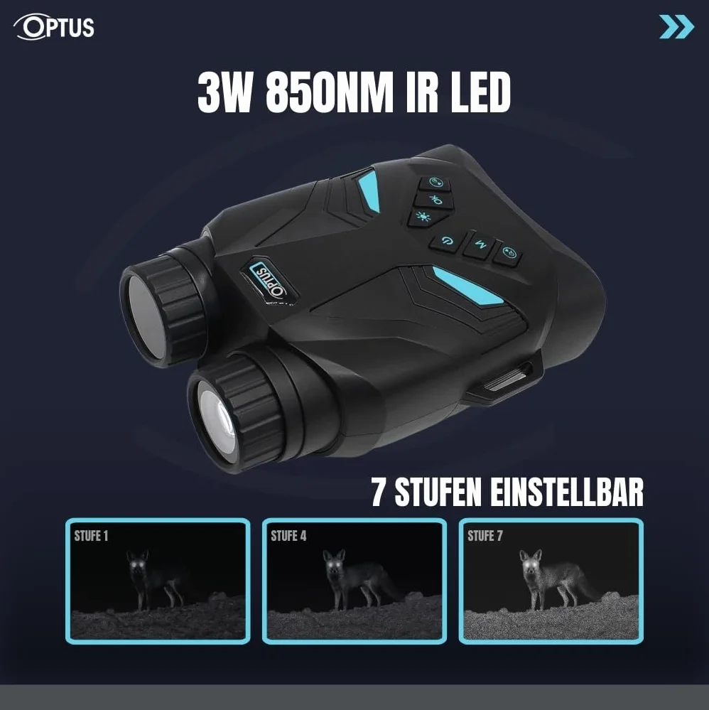 Optus Cyfrowy noktowizor na podczerwień, 4 x optyczny, 8 x, cyfrowy, 850 nm, IR LED, zasięg widzenia 300 m, FHD, wideo, polowanie, kemping