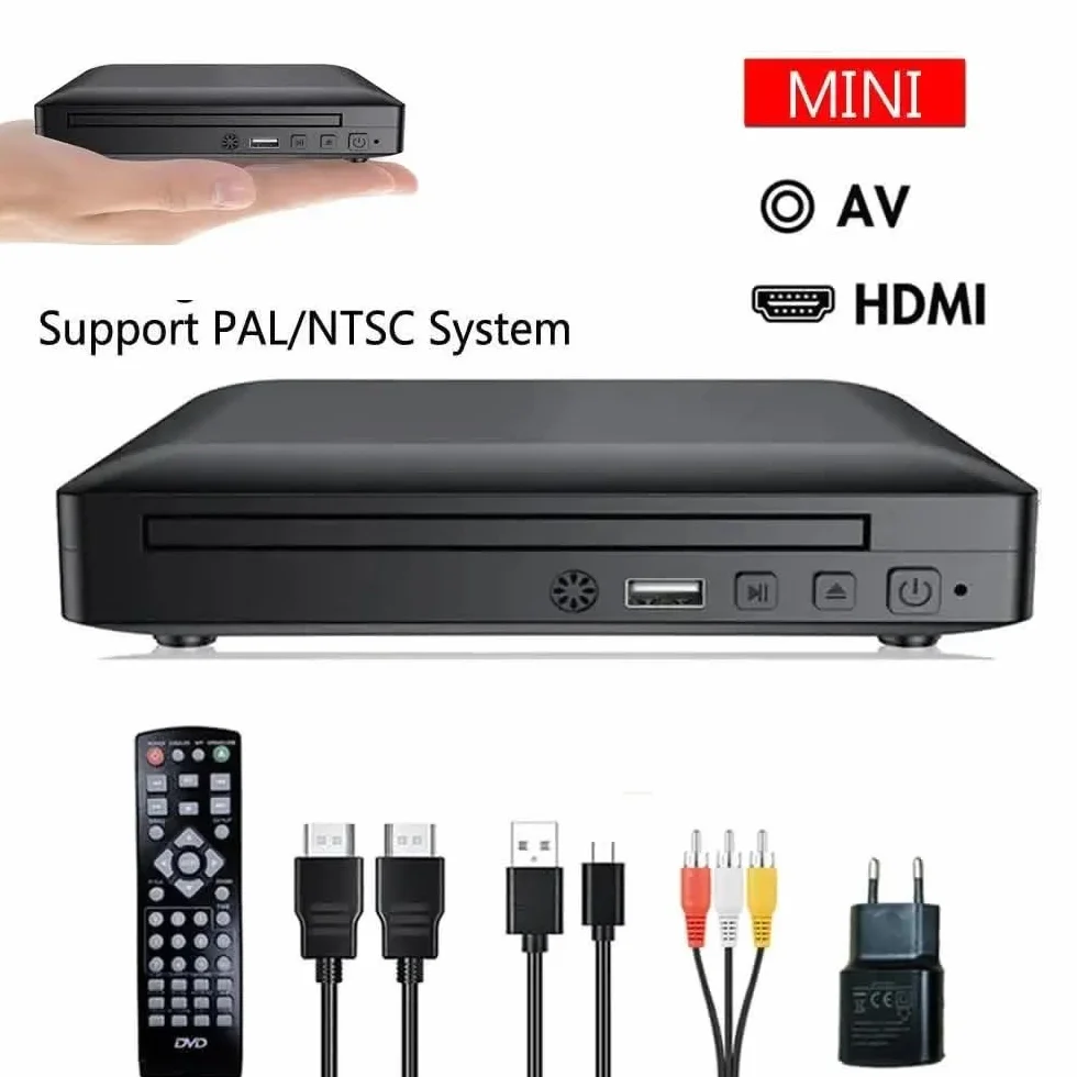 Przenośny odtwarzacz DVD, Odtwarzacz Mini DVD z kablem HD i RCA Przenośny odtwarzacz CD 1080P PAL/NTSC USB 2.0
