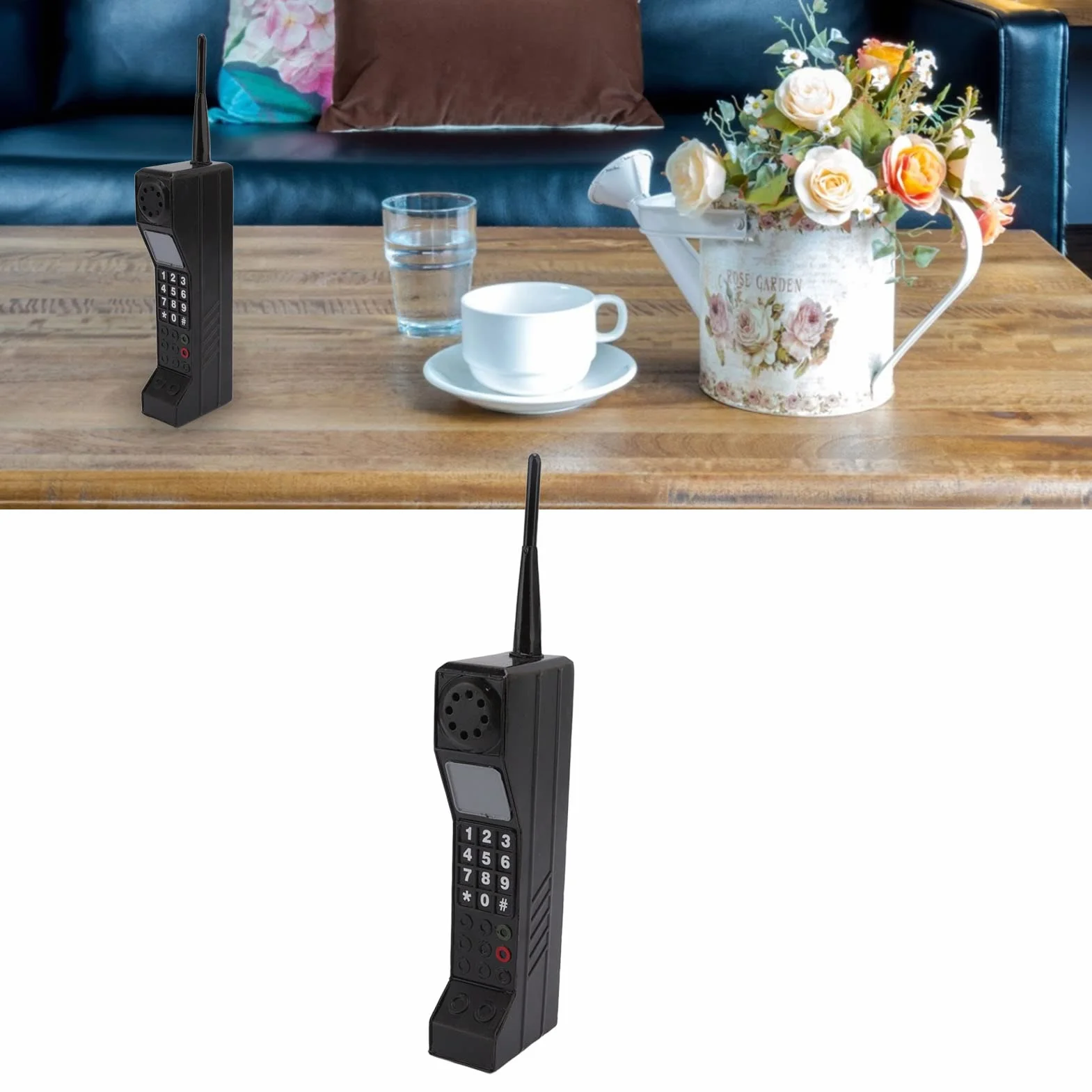 Ozdoba na Telefon Komórkowy z Cegły w Stylu Retro - Imitacja Rekwizytów Fotograficznych Stylizowany Stary Telefon Komórkowy do Dekoracji (BLACK)