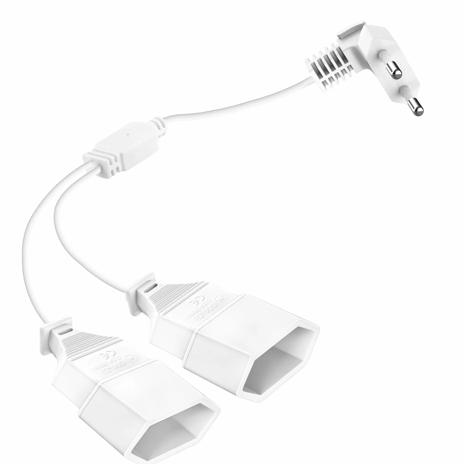 Przedłużacz kątowy Euro, wtyczka 90°, płaska, przedłużacz 2 w 1, cienki, biały, wtyczka euro, przedłużenie 2,5 A/250 V do TV, PC, monitora